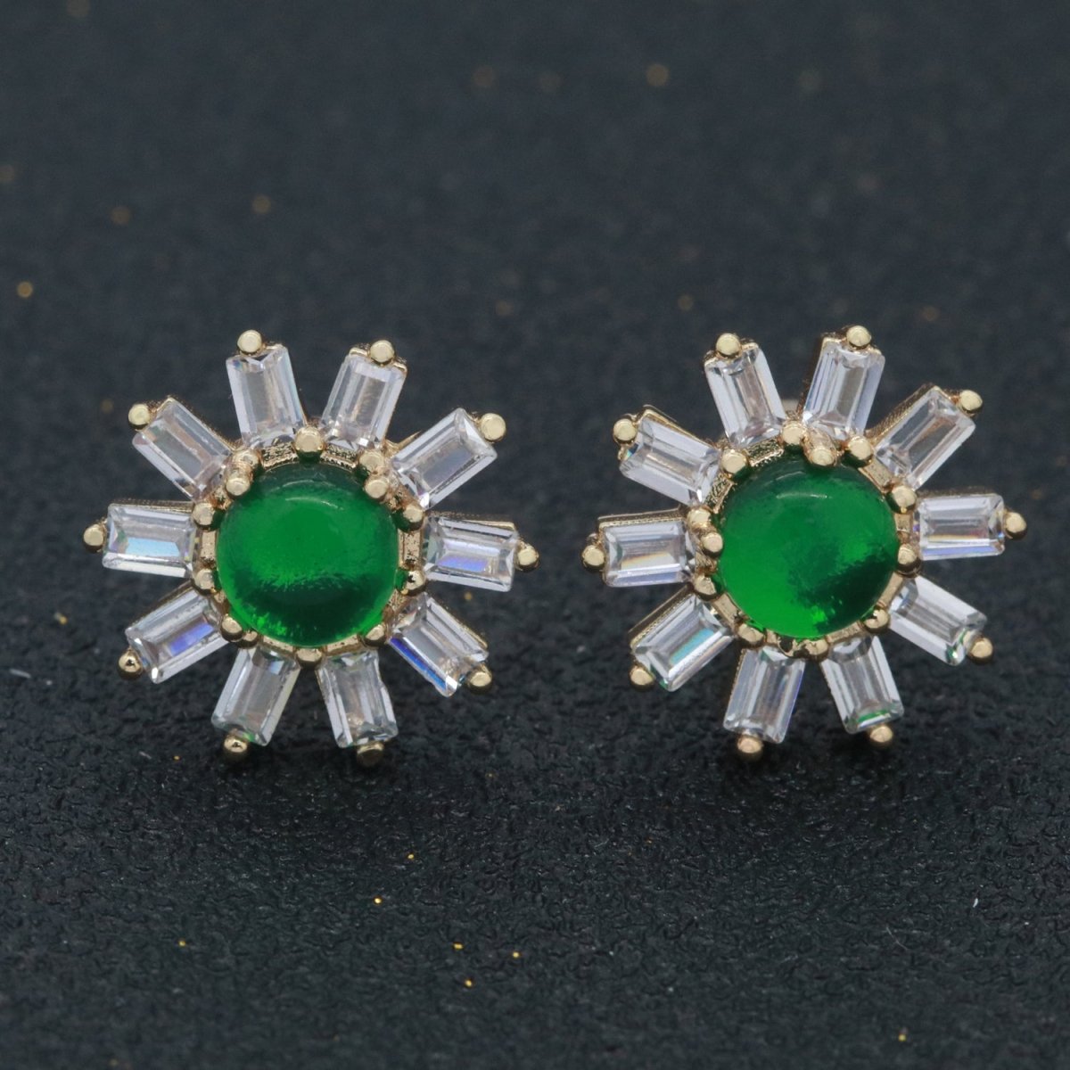 Clear Studs, Dainty Green Zirconia Earrings, Cz Stud Earrings, Sun Earrings, Tiny Diamond Stud Earrings, Small Gold Earring T-162 - DLUXCA