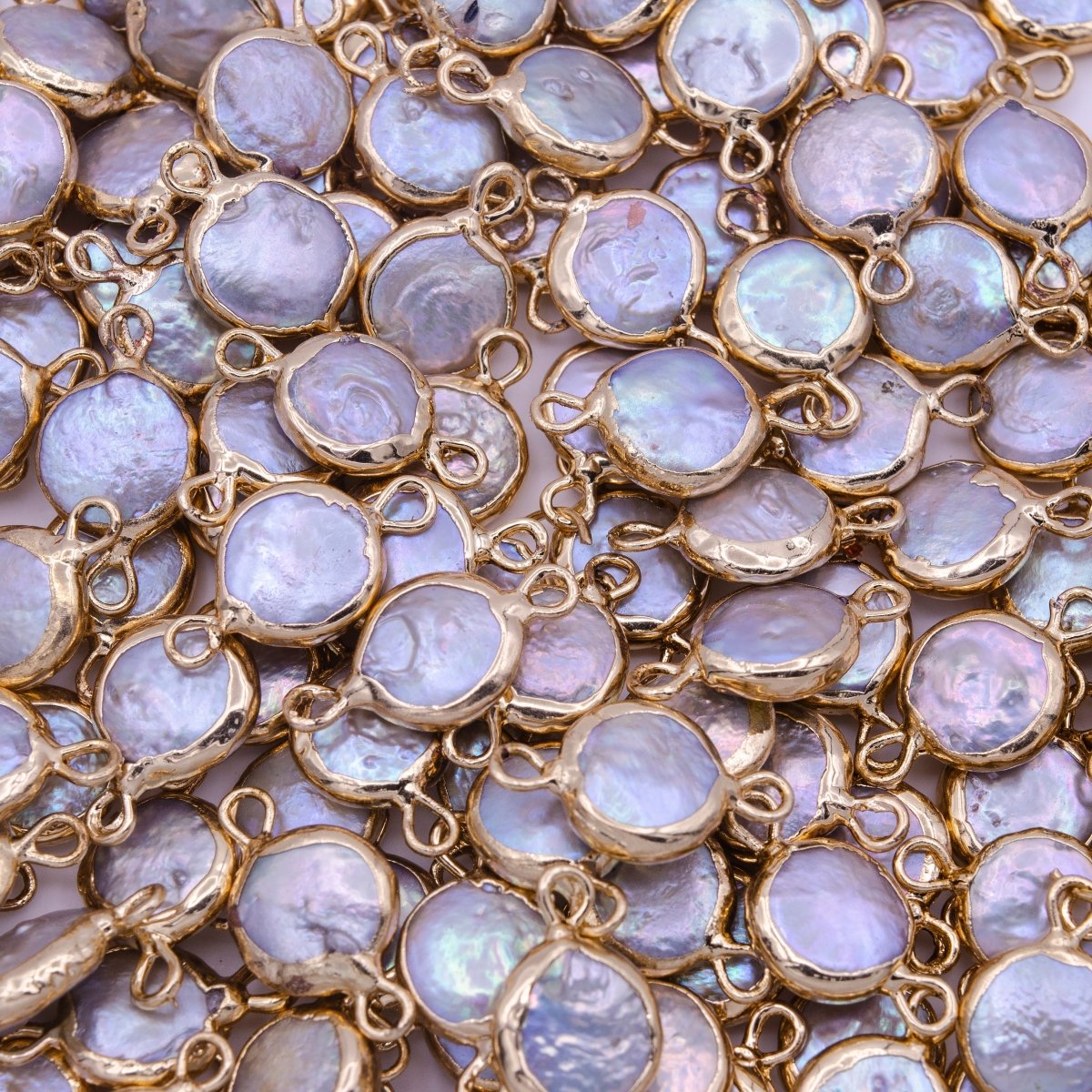 Clearance 1 Piece Natural Pearl Gold bezel connector approx. 17x9.5mm round shape gold plated Charm Connector P-1845 - DLUXCA