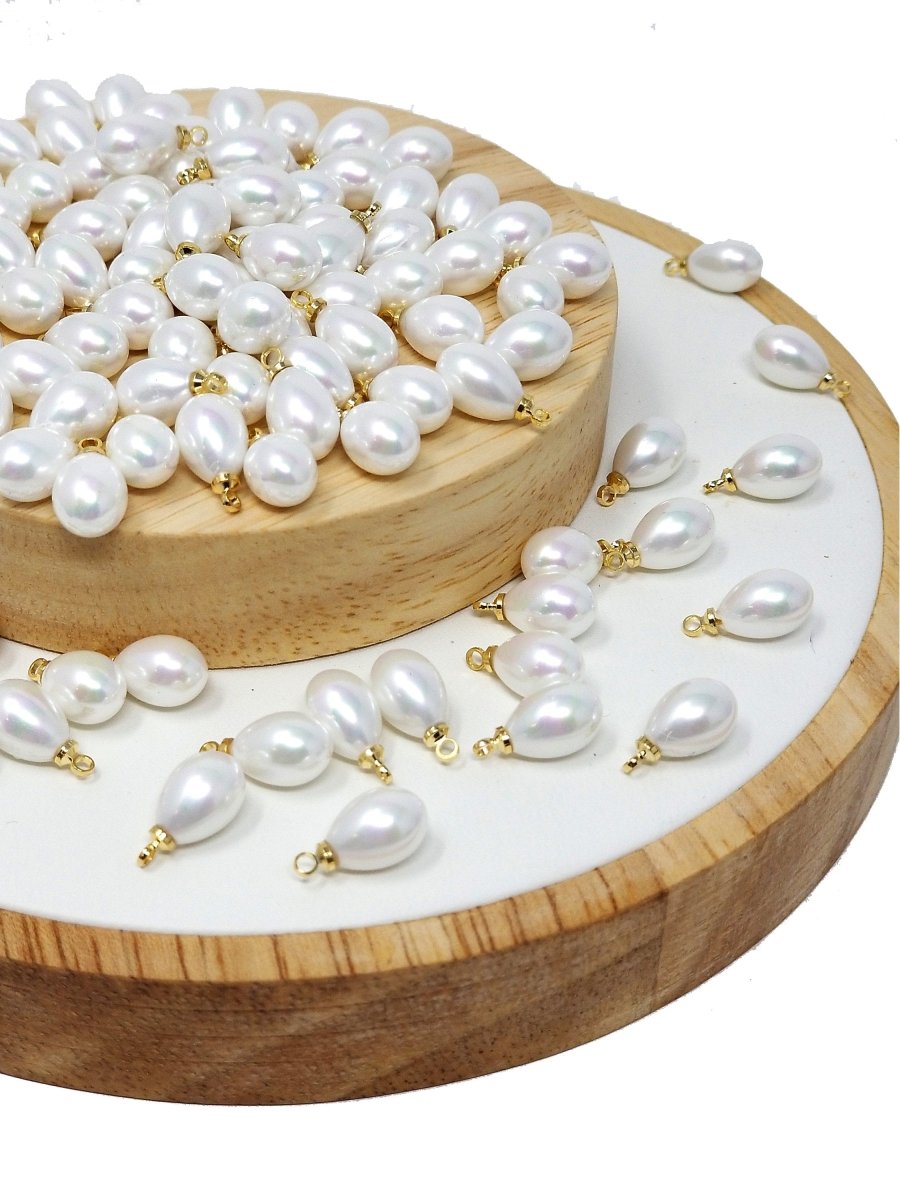 Clearance Dainty Sea Shell Pearl Teardrop Briolette, half drilled Tiny Drop Pearl 5x8mm for Bridal Summer Ocean Inspired Jewelry making P-1817 - DLUXCA