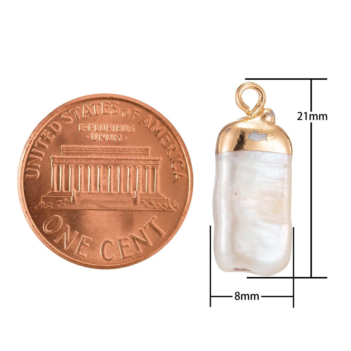 Clearance! Freeform Rectangle Baroque Pearl Charm with 18k Light Gold Plated Edge for Necklace Anklet Bracelet Earring Charm Supplies 21mmx8mm P-1590 - DLUXCA