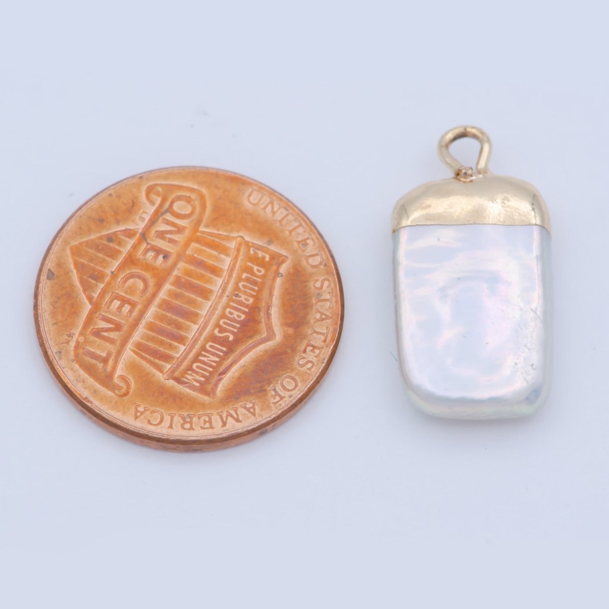 Clearance! Freeform Rectangle Shape Baroque Pearl Charm with 18k Light Gold Plated Edge for Necklace Anklet Bracelet Earring Charm Supplies 19mmx9mm P-1808 - DLUXCA