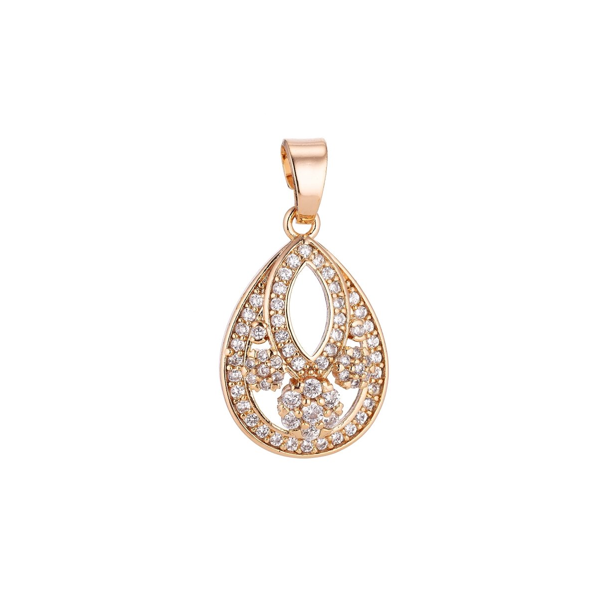 Clearance! Gold Teardrop Designed Pave Cubic Zirconia Crystal Pendant for DIY Necklace H-017 - DLUXCA