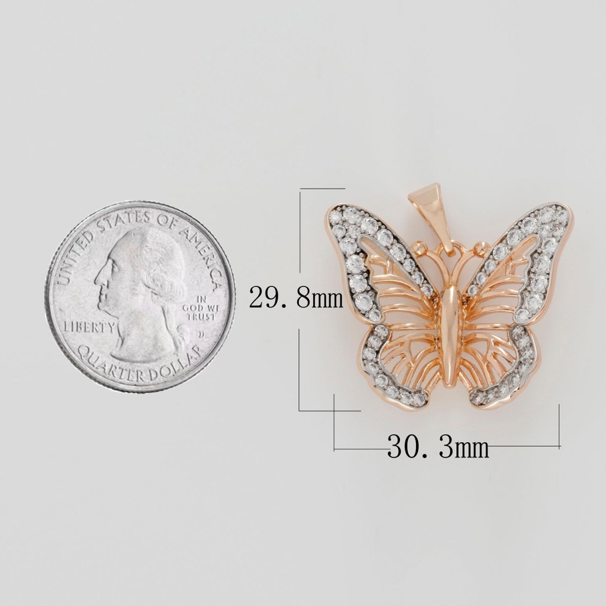 Clearance Pricing BLOWOUT 18k Gold Filled Mariposa Butterfly Charm Micro Pave Monarch Pendant for Necklace Supply N-1418 - DLUXCA