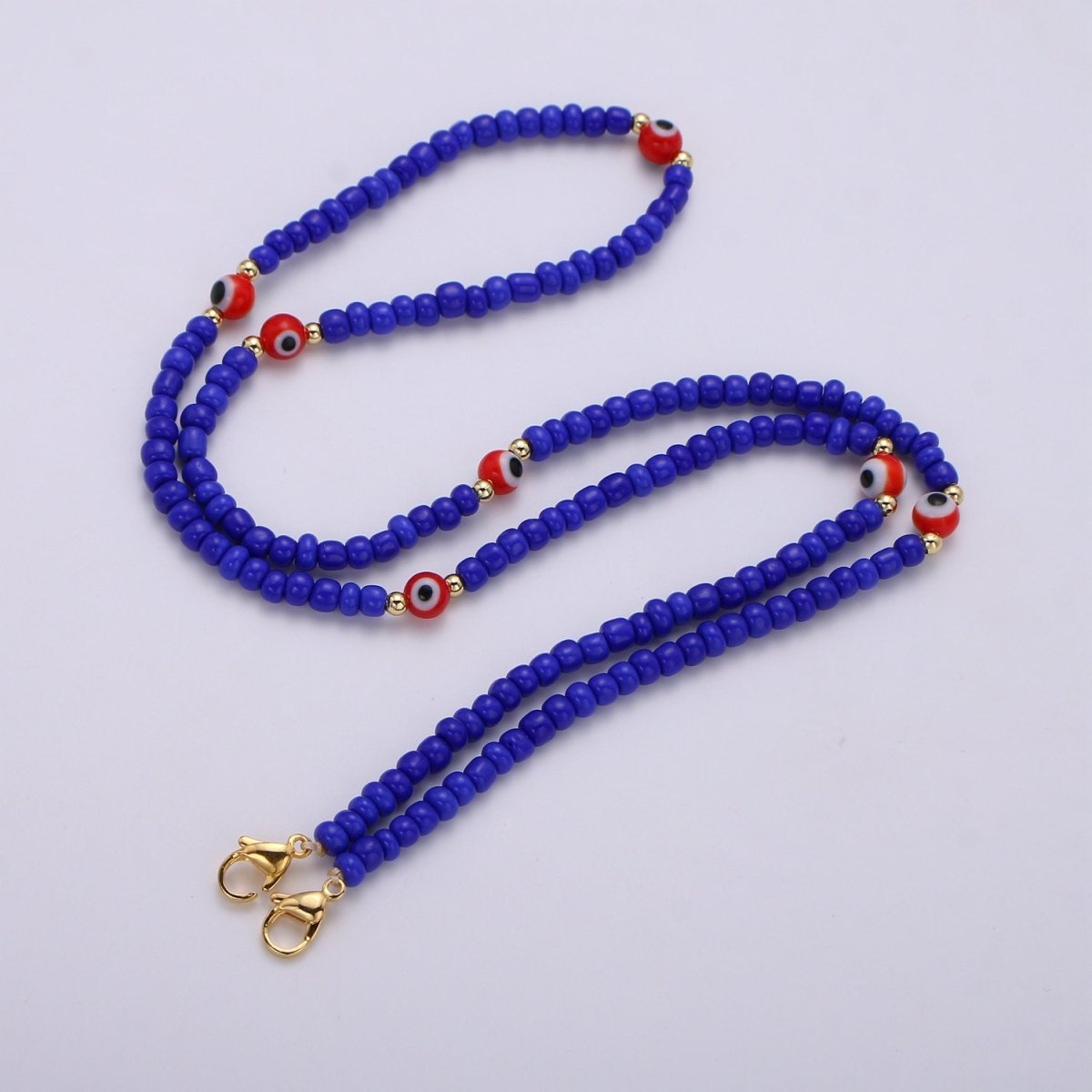 Clearance Pricing Blue Face Mask Lanyard, Beaded Mask Necklace, Evil Eye Face Mask Chain, Face Mask Holder, Mask Chain, Mask, Gold Mask Holder Chain - DLUXCA