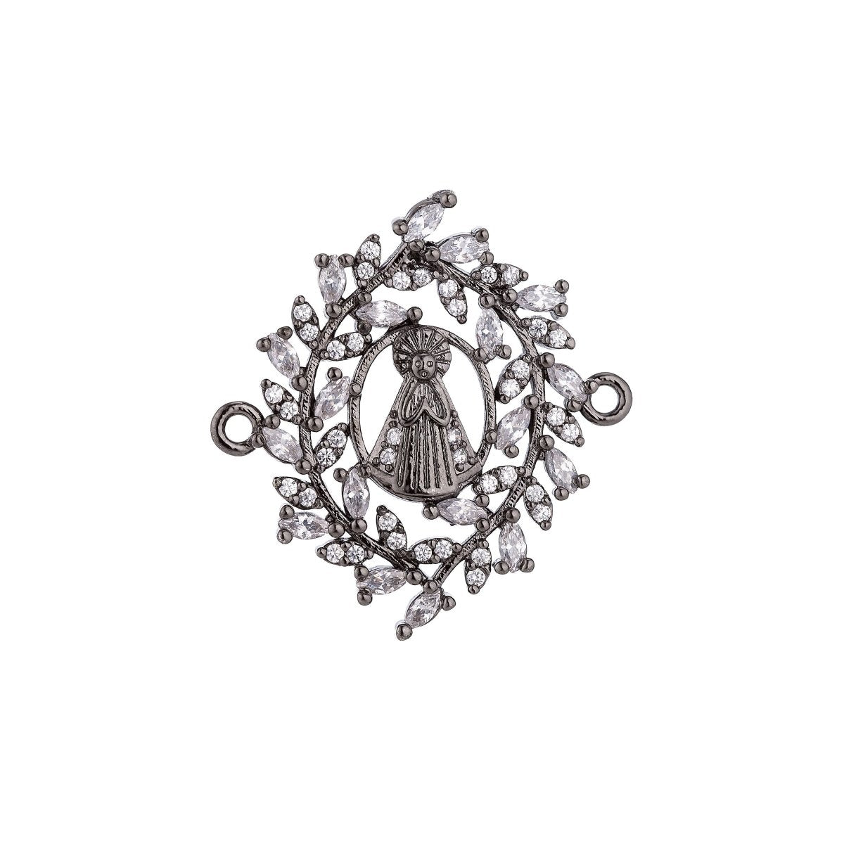 CLEARANCE | White, Rose Gold, 18K Gold Filled, Gun Metal Plated Spiritual Religious Mother Mary Praying in Wreath, Cubic Zirconia Bracelet Charm Bead Finding Connector For Jewelry Making | F-022 - DLUXCA