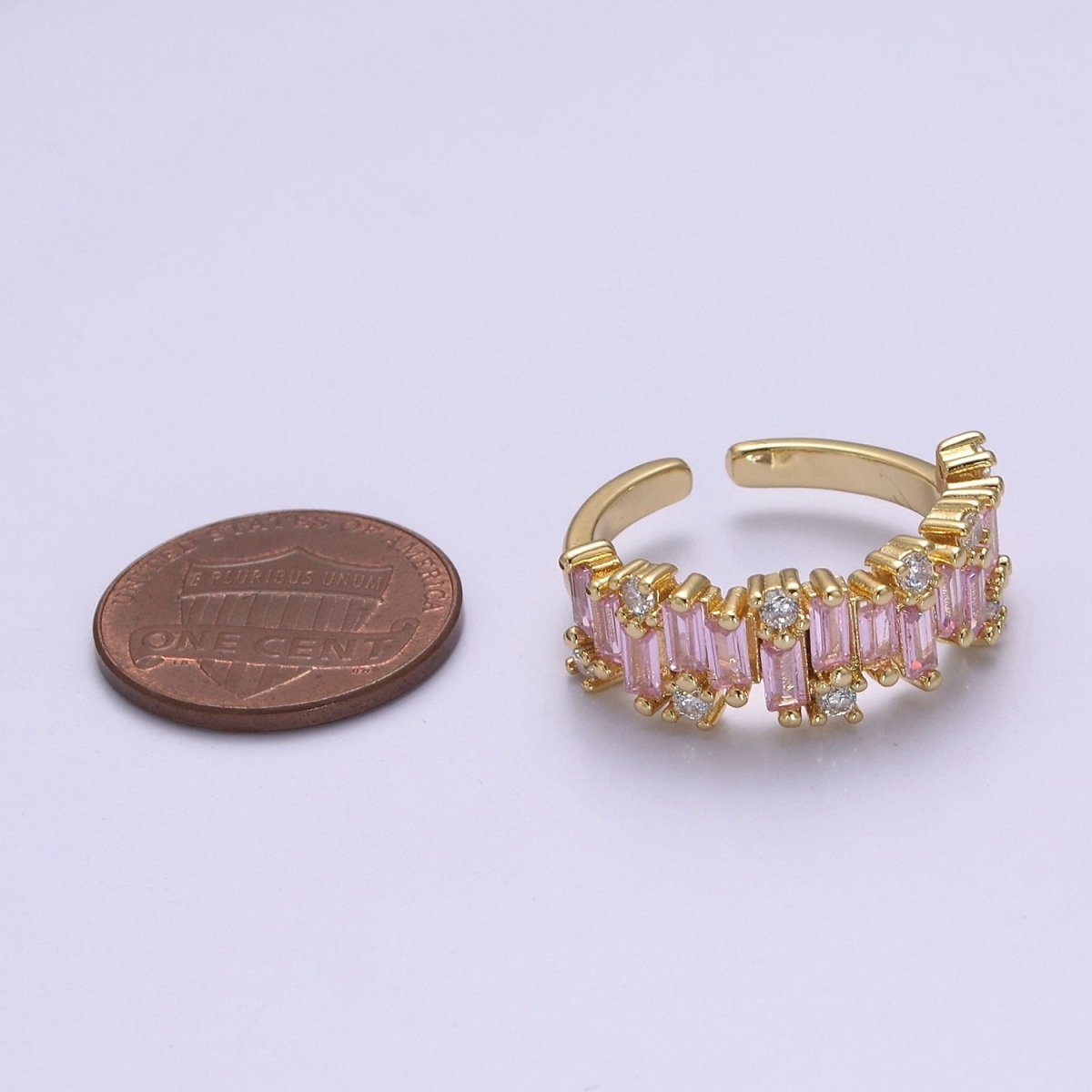 Color CZ Diamond Baguette Ring Irregular Setting Ring 14k Gold Filled Ring Stackable Adjustable Statement Jewelry S-477~S-480 - DLUXCA