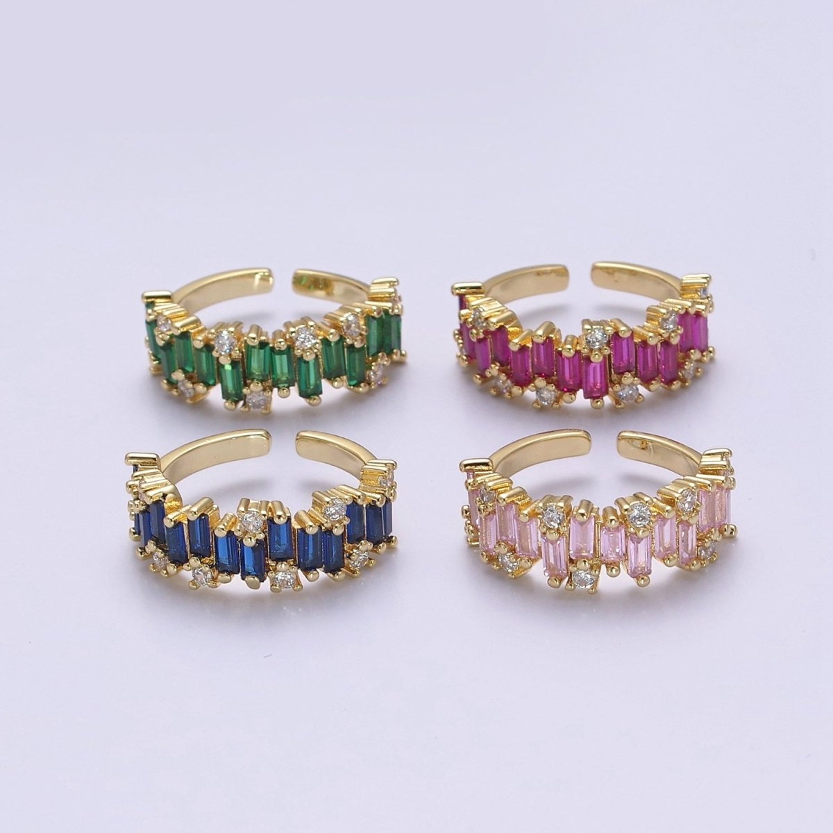 Color CZ Diamond Baguette Ring Irregular Setting Ring 14k Gold Filled Ring Stackable Adjustable Statement Jewelry S-477~S-480 - DLUXCA