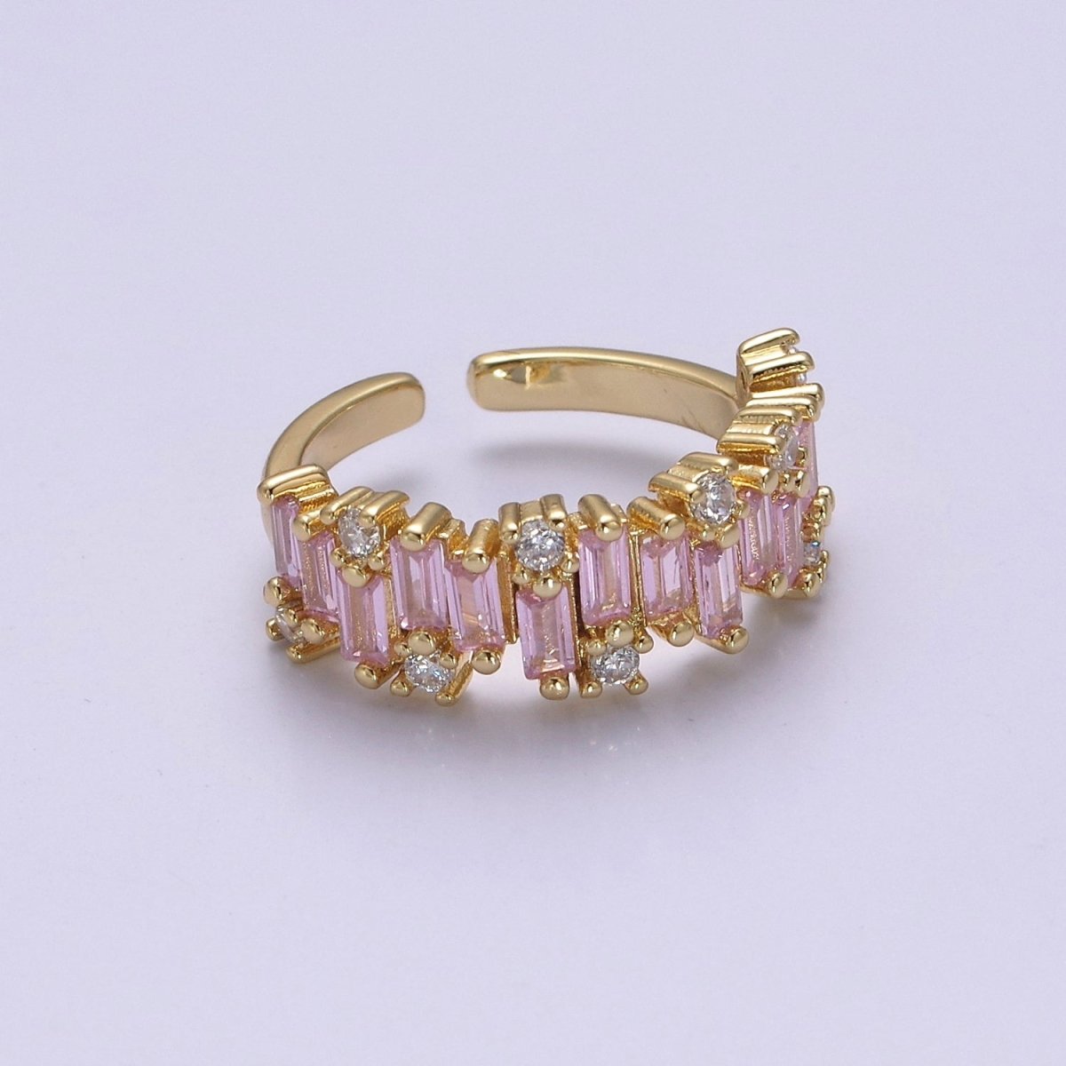 Color CZ Diamond Baguette Ring Irregular Setting Ring 14k Gold Filled Ring Stackable Adjustable Statement Jewelry S-477~S-480 - DLUXCA