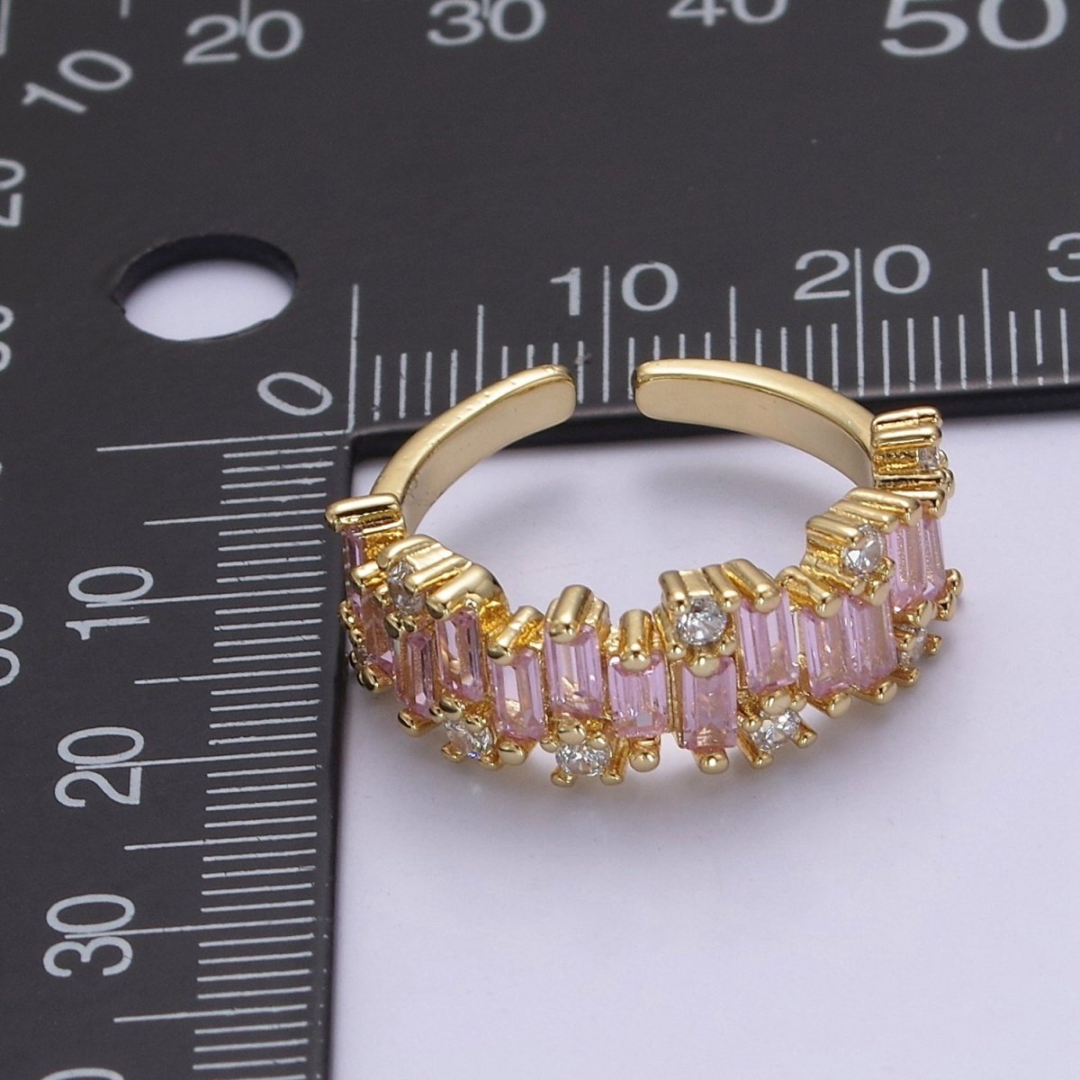 Color CZ Diamond Baguette Ring Irregular Setting Ring 14k Gold Filled Ring Stackable Adjustable Statement Jewelry S-477~S-480 - DLUXCA