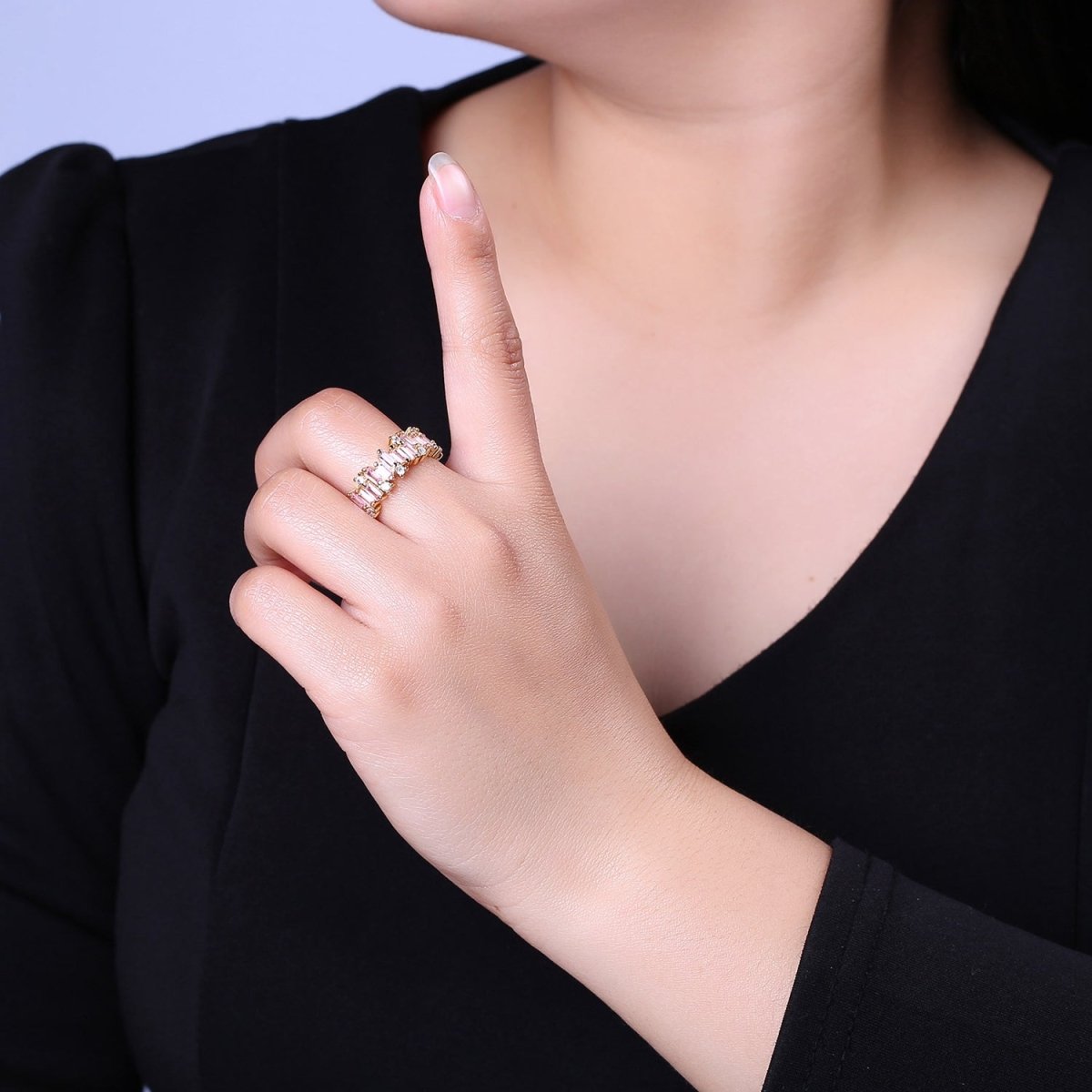 Color CZ Diamond Baguette Ring Irregular Setting Ring 14k Gold Filled Ring Stackable Adjustable Statement Jewelry S-477~S-480 - DLUXCA