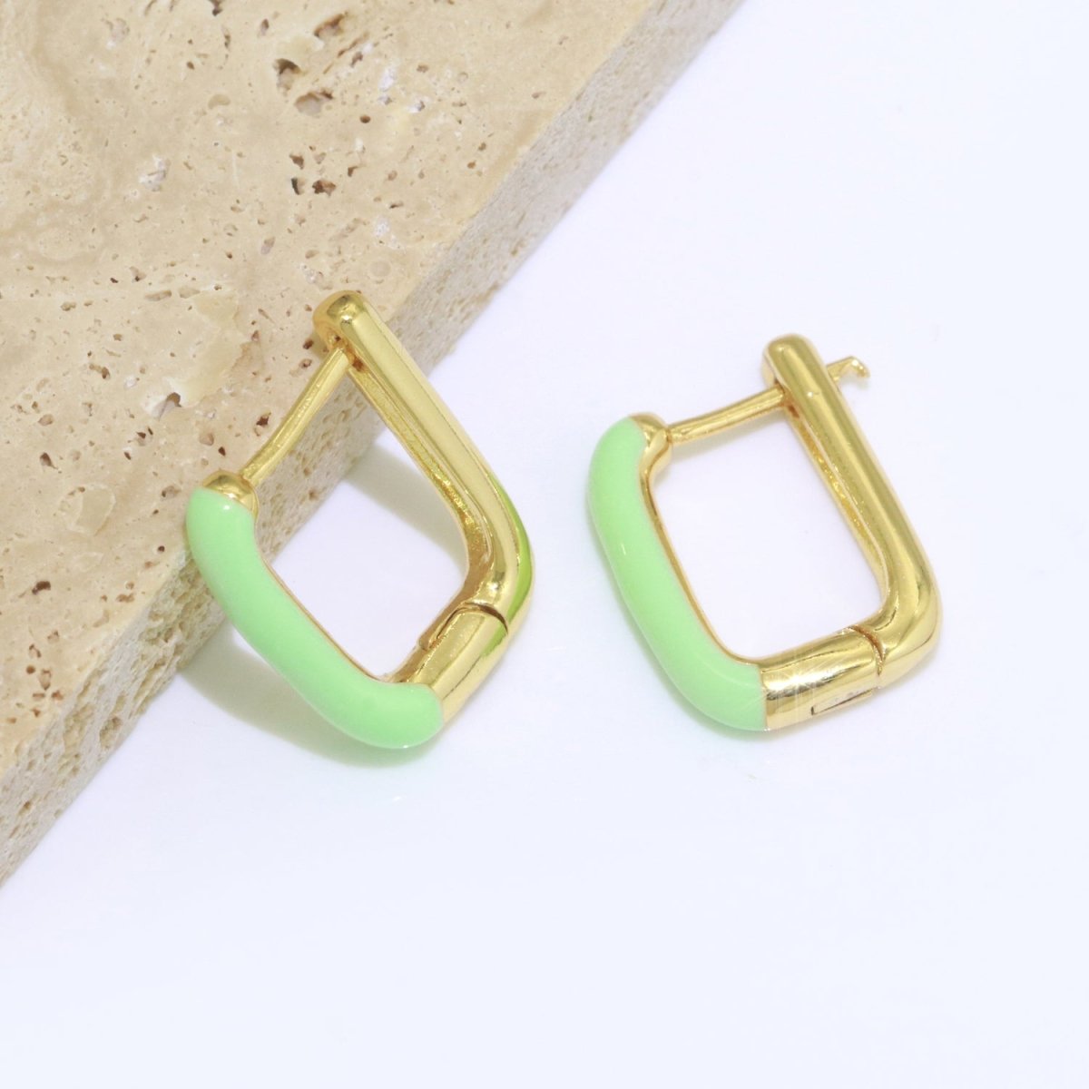 Color Enamel U Shape Hoop Earring, Small Minimalist Oval Hoop Gold Filled T-112 ~ T-124 - DLUXCA