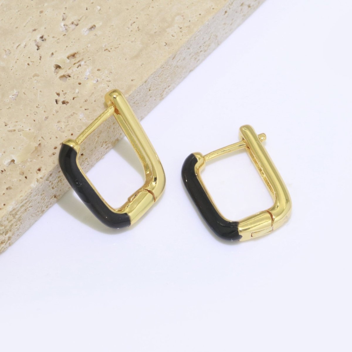 Color Enamel U Shape Hoop Earring, Small Minimalist Oval Hoop Gold Filled T-112 ~ T-124 - DLUXCA