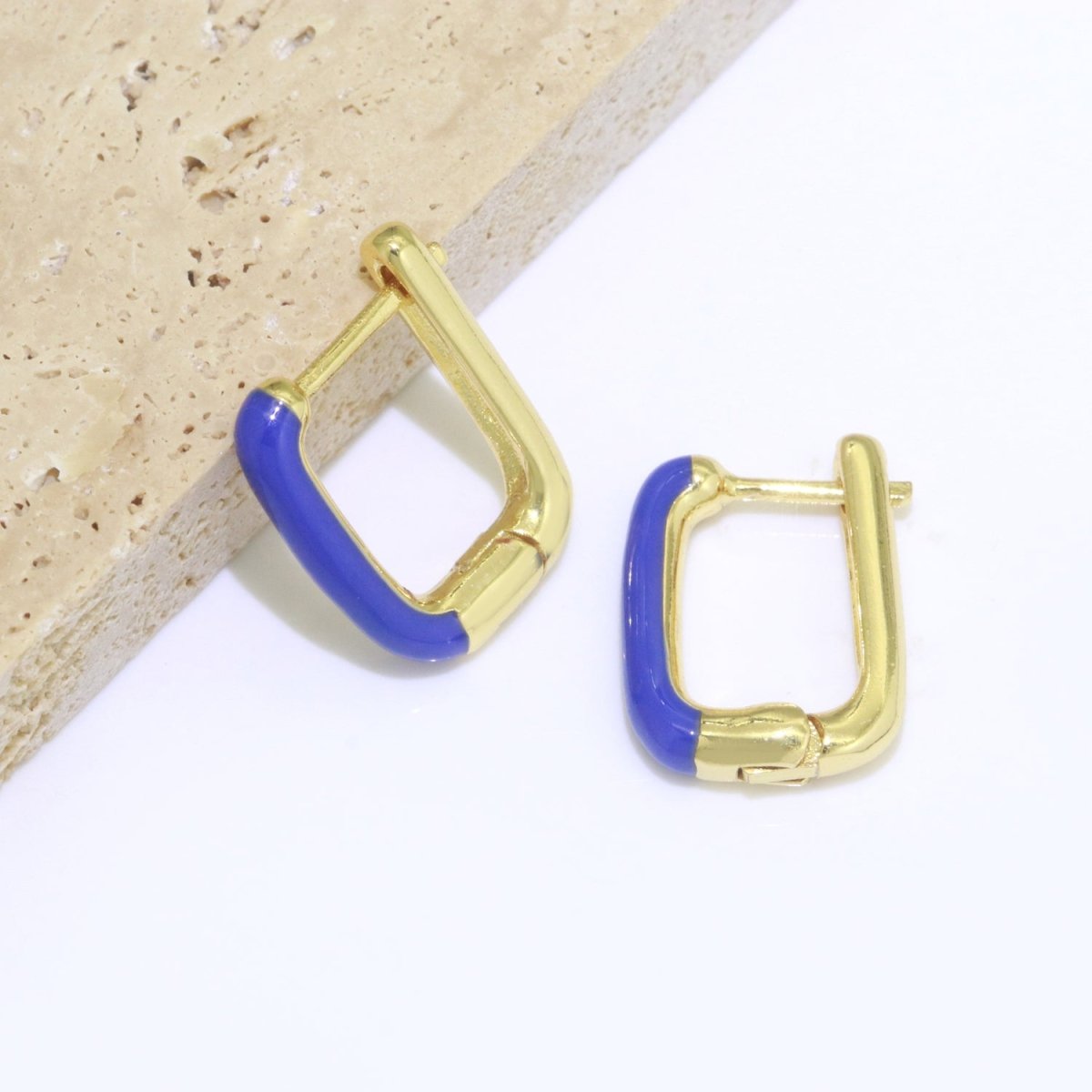 Color Enamel U Shape Hoop Earring, Small Minimalist Oval Hoop Gold Filled T-112 ~ T-124 - DLUXCA