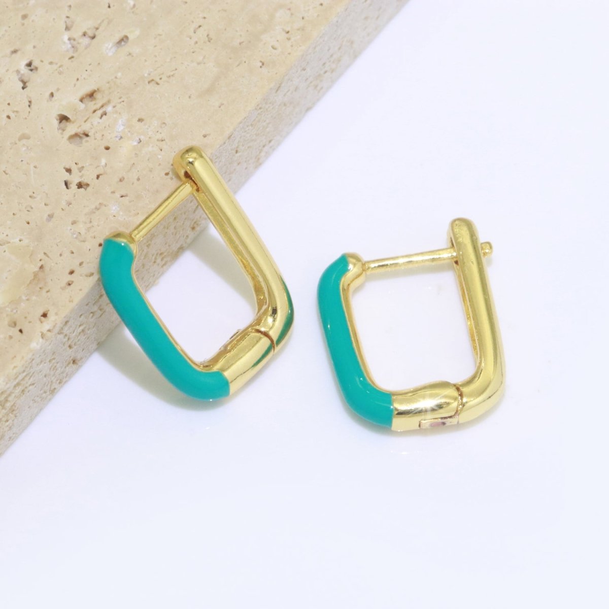 Color Enamel U Shape Hoop Earring, Small Minimalist Oval Hoop Gold Filled T-112 ~ T-124 - DLUXCA
