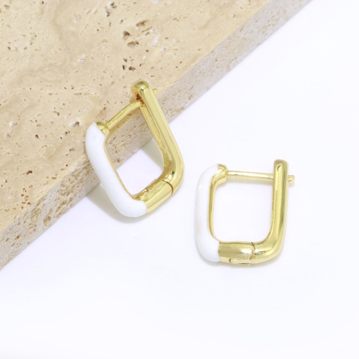 Color Enamel U Shape Hoop Earring, Small Minimalist Oval Hoop Gold Filled T-112 ~ T-124 - DLUXCA