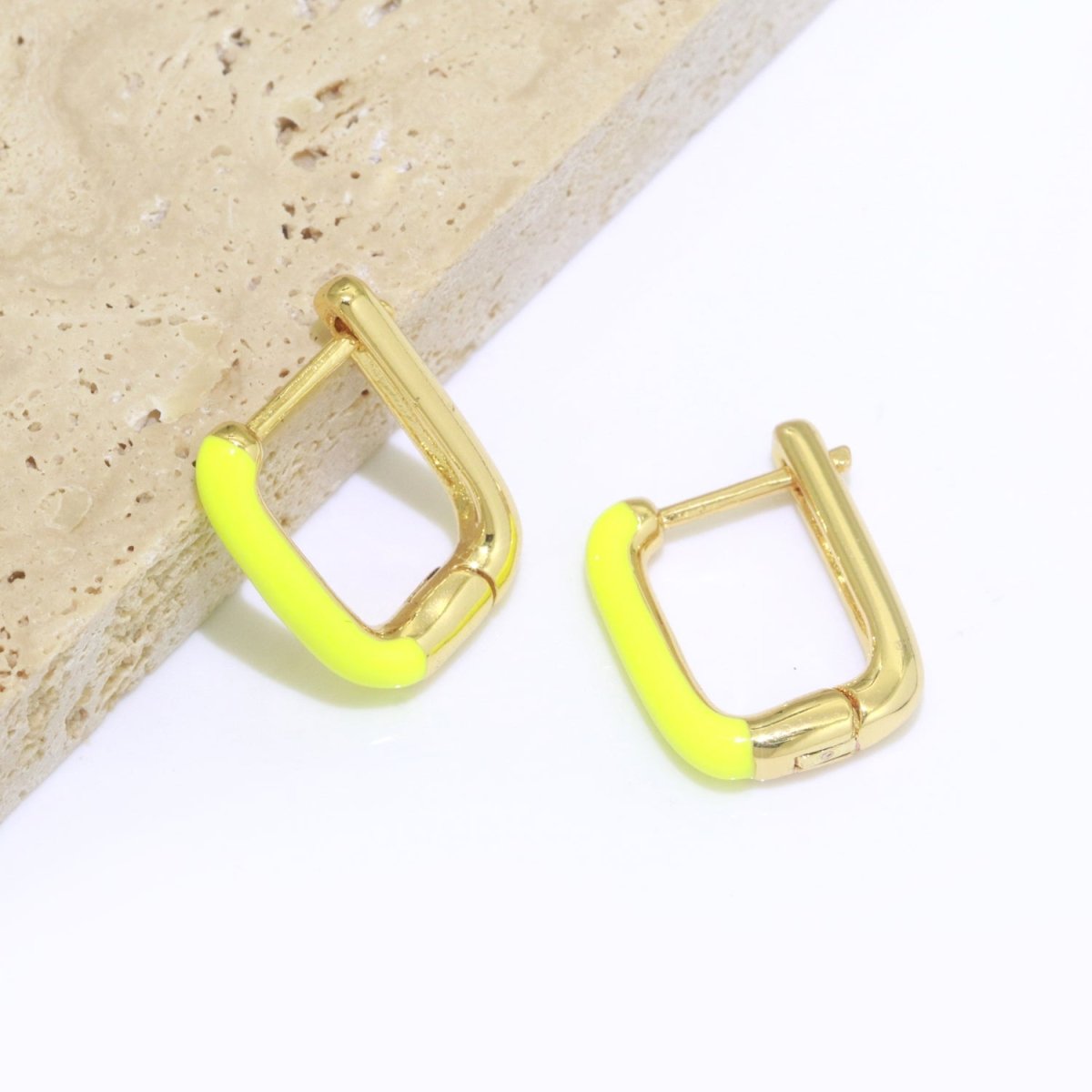 Color Enamel U Shape Hoop Earring, Small Minimalist Oval Hoop Gold Filled T-112 ~ T-124 - DLUXCA