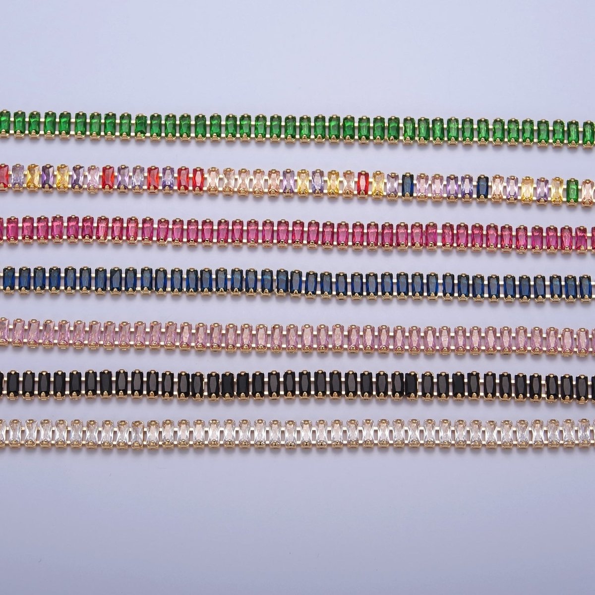 Color Tennis Baguette Necklace 24k gold Filled CZ chain necklace Layer Colorful CZ chain | WA-938 to WA-944 Clearance Pricing - DLUXCA