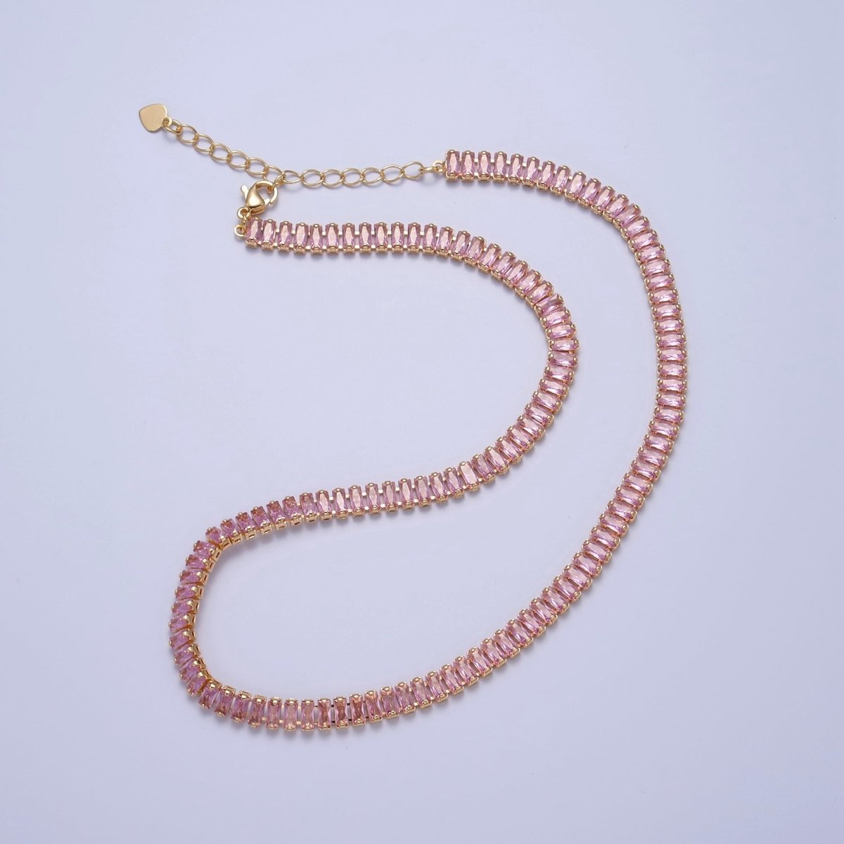 Color Tennis Baguette Necklace 24k gold Filled CZ chain necklace Layer Colorful CZ chain | WA-938 to WA-944 Clearance Pricing - DLUXCA