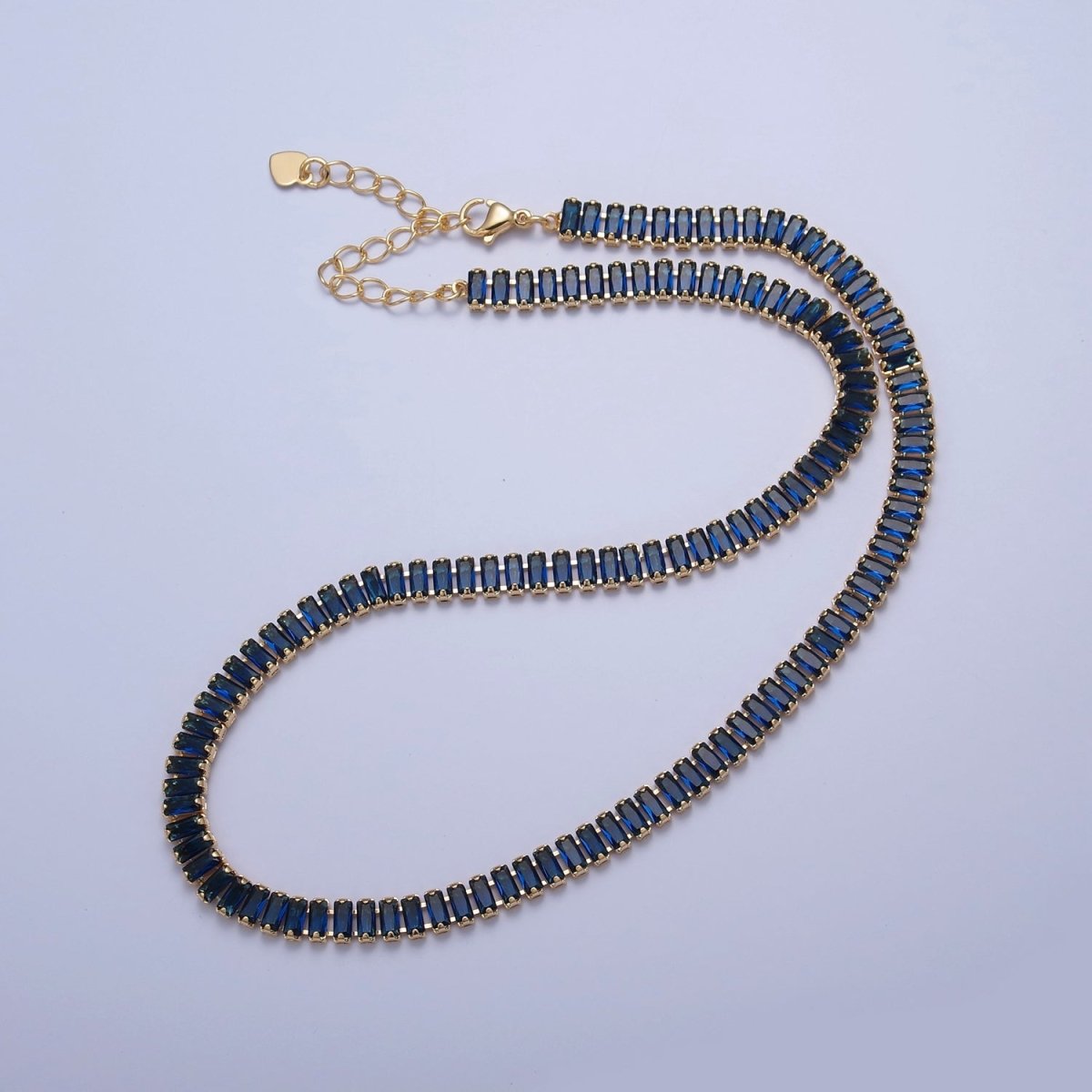 Color Tennis Baguette Necklace 24k gold Filled CZ chain necklace Layer Colorful CZ chain | WA-938 to WA-944 Clearance Pricing - DLUXCA