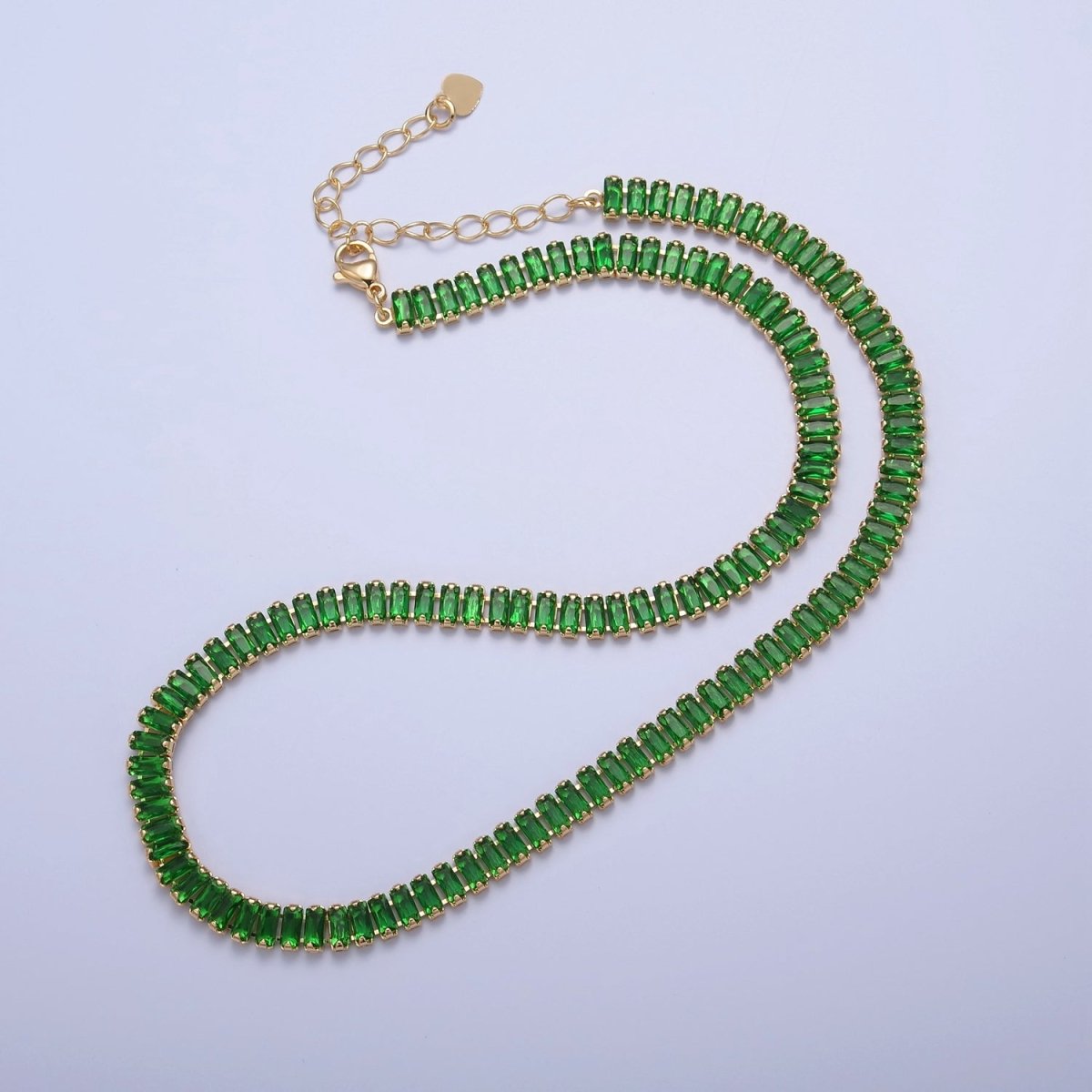 Color Tennis Baguette Necklace 24k gold Filled CZ chain necklace Layer Colorful CZ chain | WA-938 to WA-944 Clearance Pricing - DLUXCA