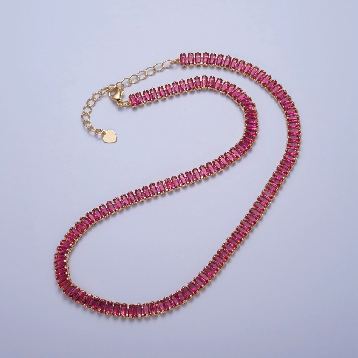 Color Tennis Baguette Necklace 24k gold Filled CZ chain necklace Layer Colorful CZ chain | WA-938 to WA-944 Clearance Pricing - DLUXCA