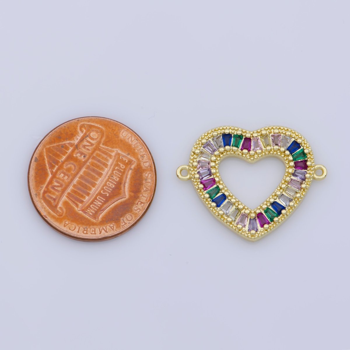 Colorful Baguette CZ Micro Pave Heart Shape Connector/Link, Cz Pave Bracelet Necklace Connector in 14k Gold Filled F-346 - DLUXCA