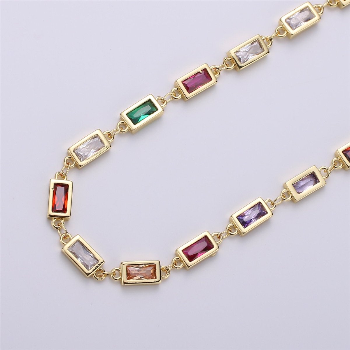 Colorful Cubic Zirconia Chain in 24K Gold Filled Rosary Chains for DIY Jewelry Making Supplies Square Bezel Chains Silver White Gold Filled, DESIGNED Chain | ROLL-106 ROLL-107 Clearance Pricing - DLUXCA