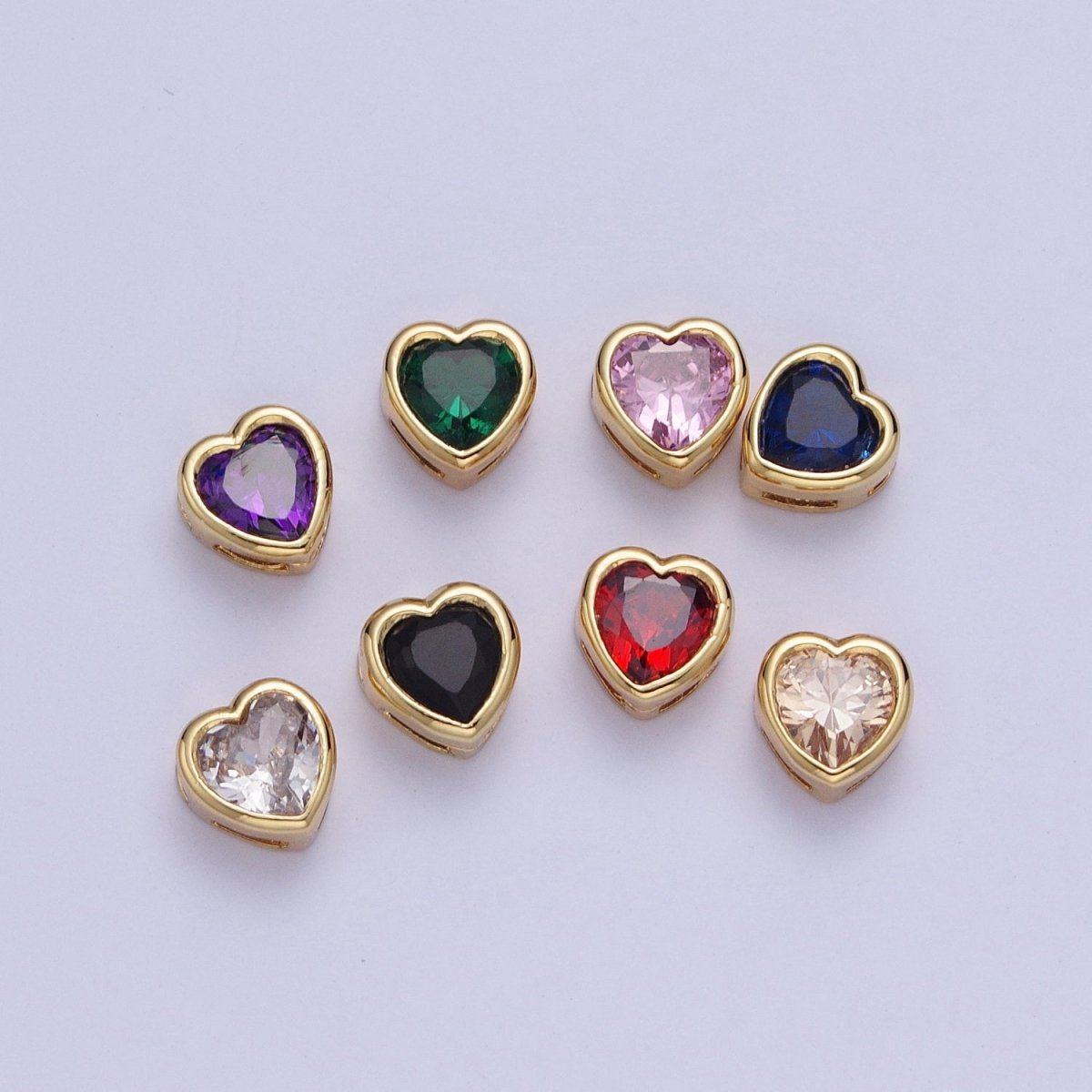 Colorful Cubiz Zirconia Heart Gold Bezel Beads - 7mm Dainty Bright 3D Love Jewelry Gold Filled Love Beads spacer for Bracelet Necklace Supply W-912-W-919 - DLUXCA