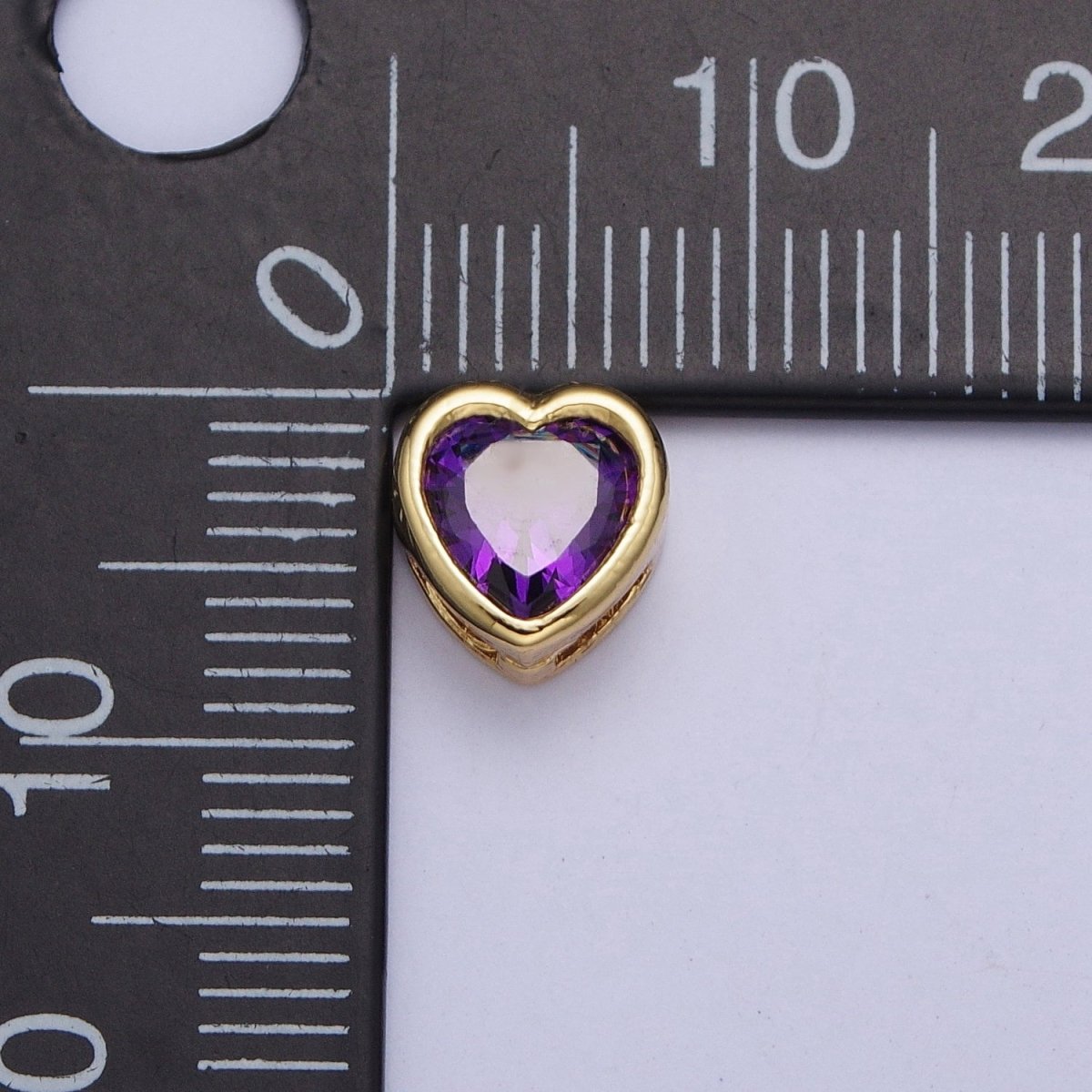 Colorful Cubiz Zirconia Heart Gold Bezel Beads - 7mm Dainty Bright 3D Love Jewelry Gold Filled Love Beads spacer for Bracelet Necklace Supply W-912-W-919 - DLUXCA