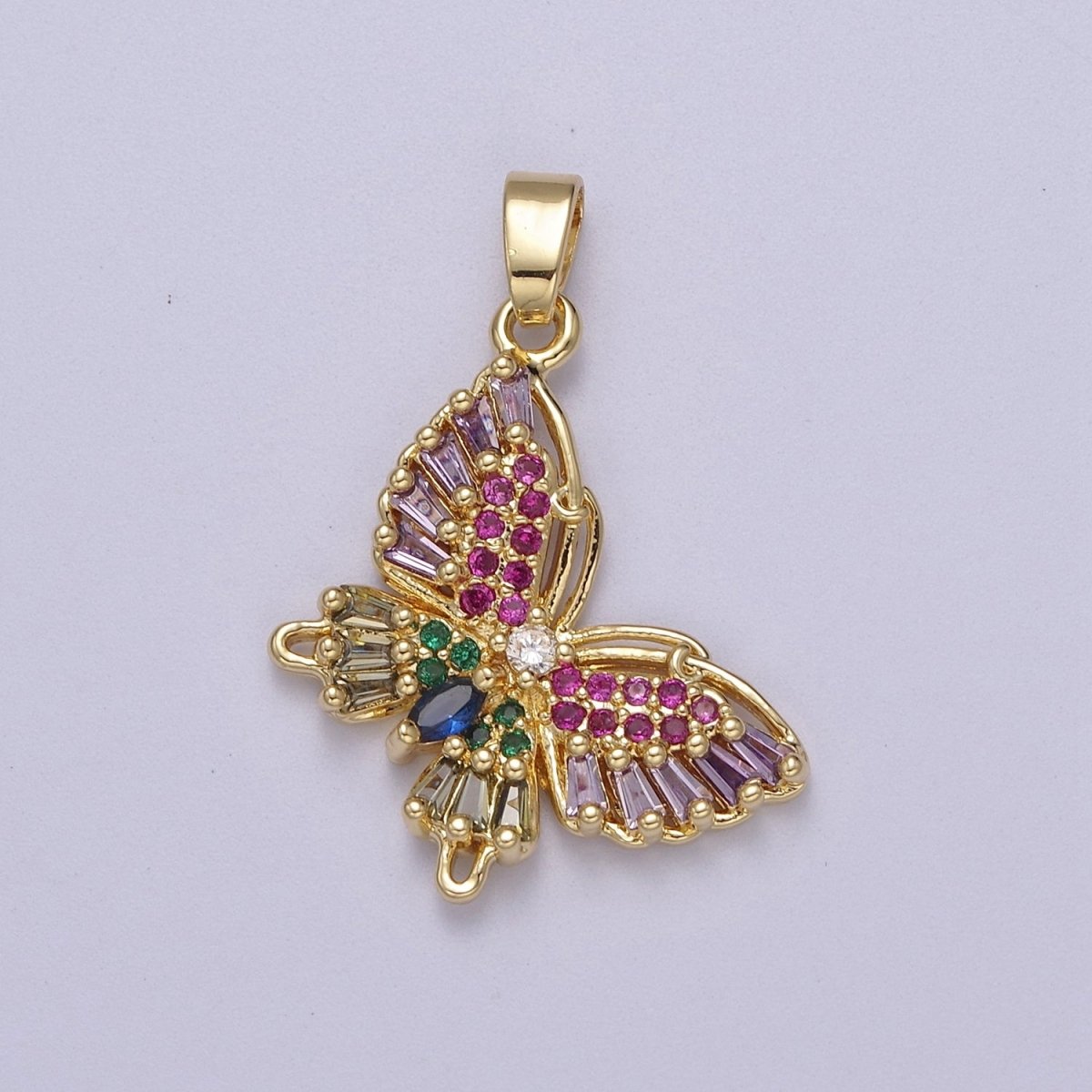 Colorful CZ Butterfly Pendant 24K Gold Filled Butterfly Pendant, Necklace Bracelet Supply J-513 J-517 - DLUXCA