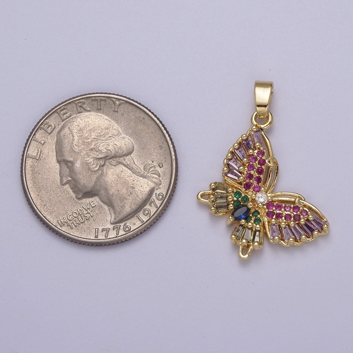 Colorful CZ Butterfly Pendant 24K Gold Filled Butterfly Pendant, Necklace Bracelet Supply J-513 J-517 - DLUXCA