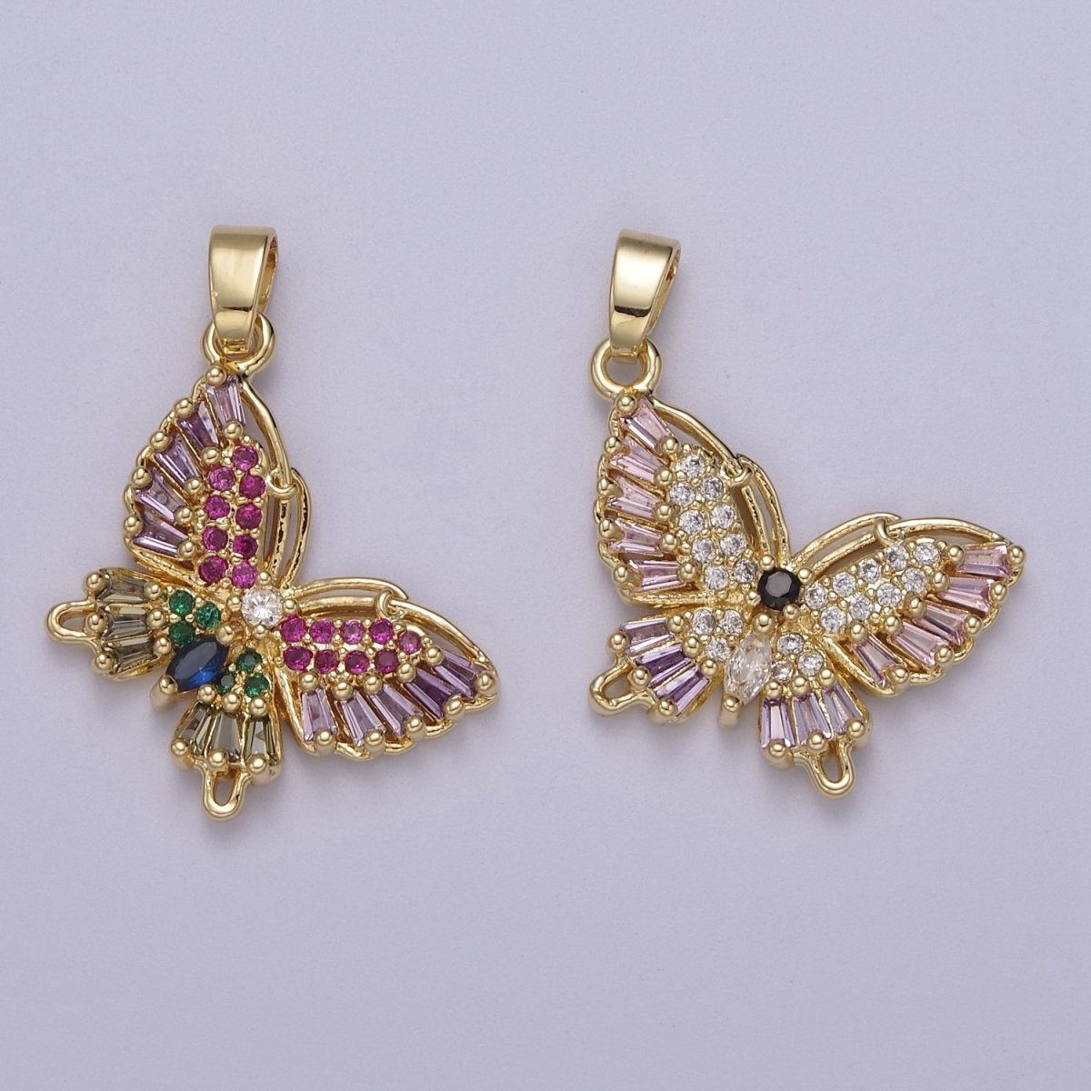 Colorful CZ Butterfly Pendant 24K Gold Filled Butterfly Pendant, Necklace Bracelet Supply J-513 J-517 - DLUXCA