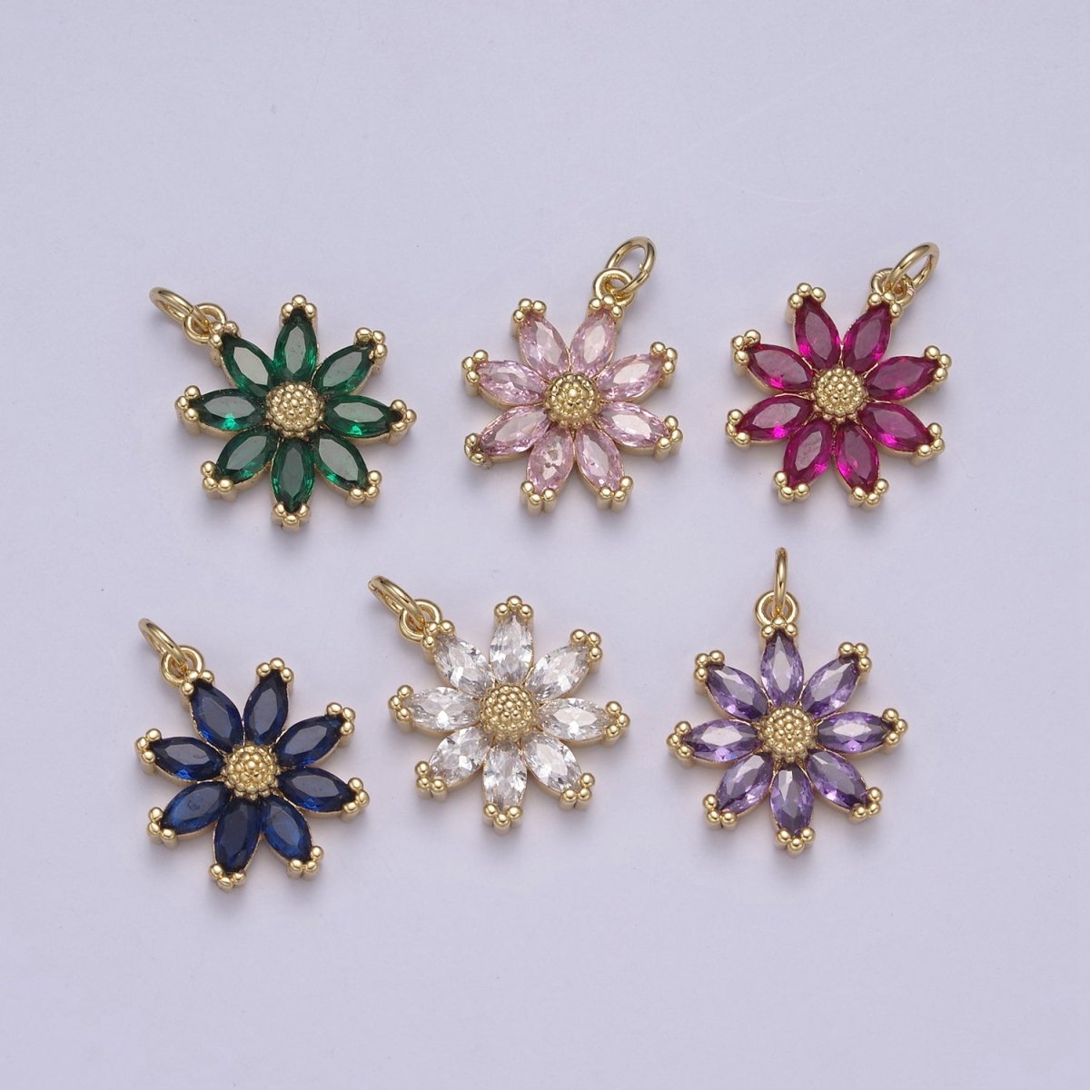Colorful CZ Crystal Daisy Flower Charm Elegant Minimalist Floral Charm for Earring Bracelet Necklace Supply N-438 - N-443 - DLUXCA