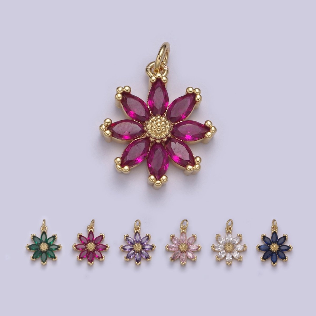 Colorful CZ Crystal Daisy Flower Charm Elegant Minimalist Floral Charm for Earring Bracelet Necklace Supply N-438 - N-443 - DLUXCA