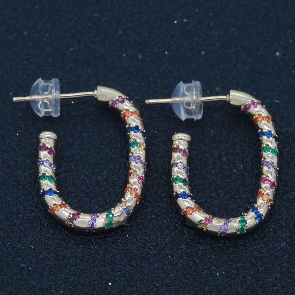 Colorful Cz Hoop Earring Multi Color Cz Hoop Earring for Statement Jewelry Christmas Gift T-156 - DLUXCA