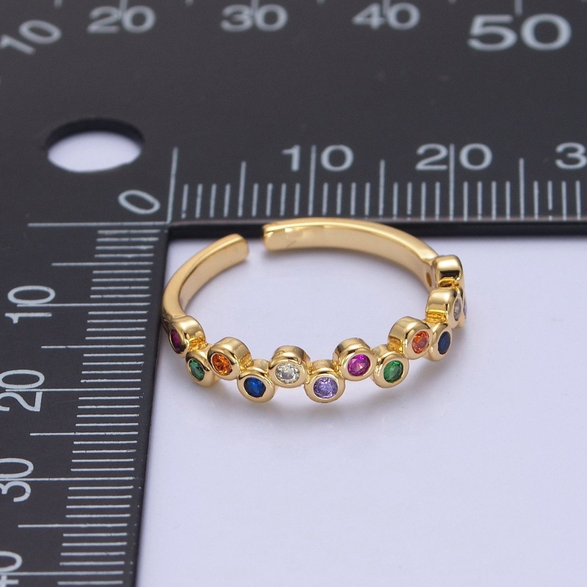 Colorful cz ring, Gold Filled stacking ring bubble ring Thin CZ gold Ring Open Adjustable Ring O-2118 - DLUXCA