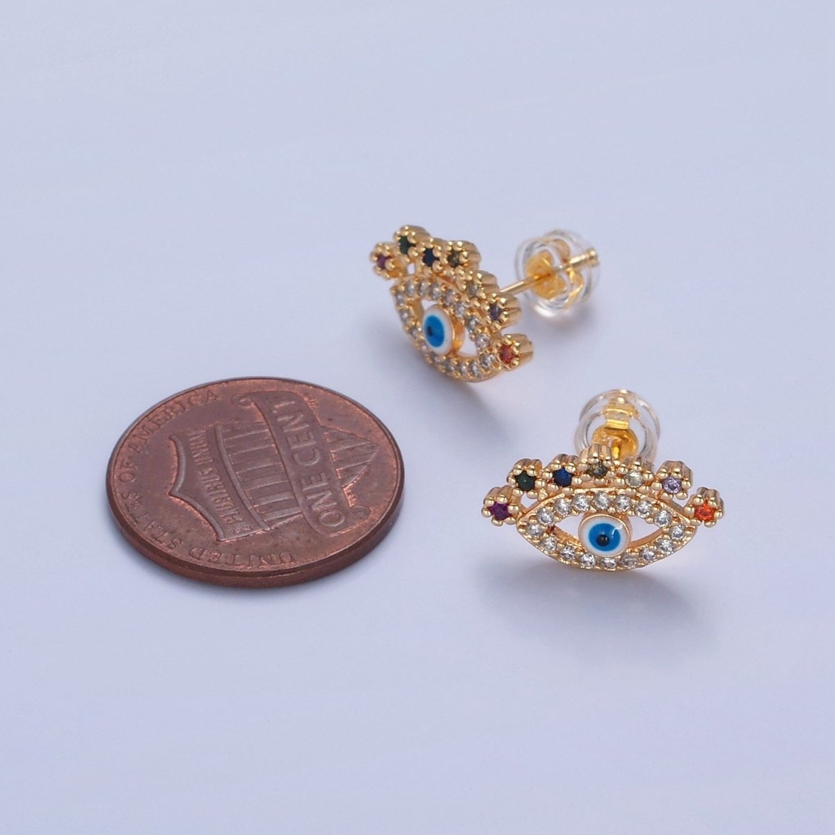 Colorful CZ Stud Earring Evil Eye Stud Earring jewelry T-472 - DLUXCA