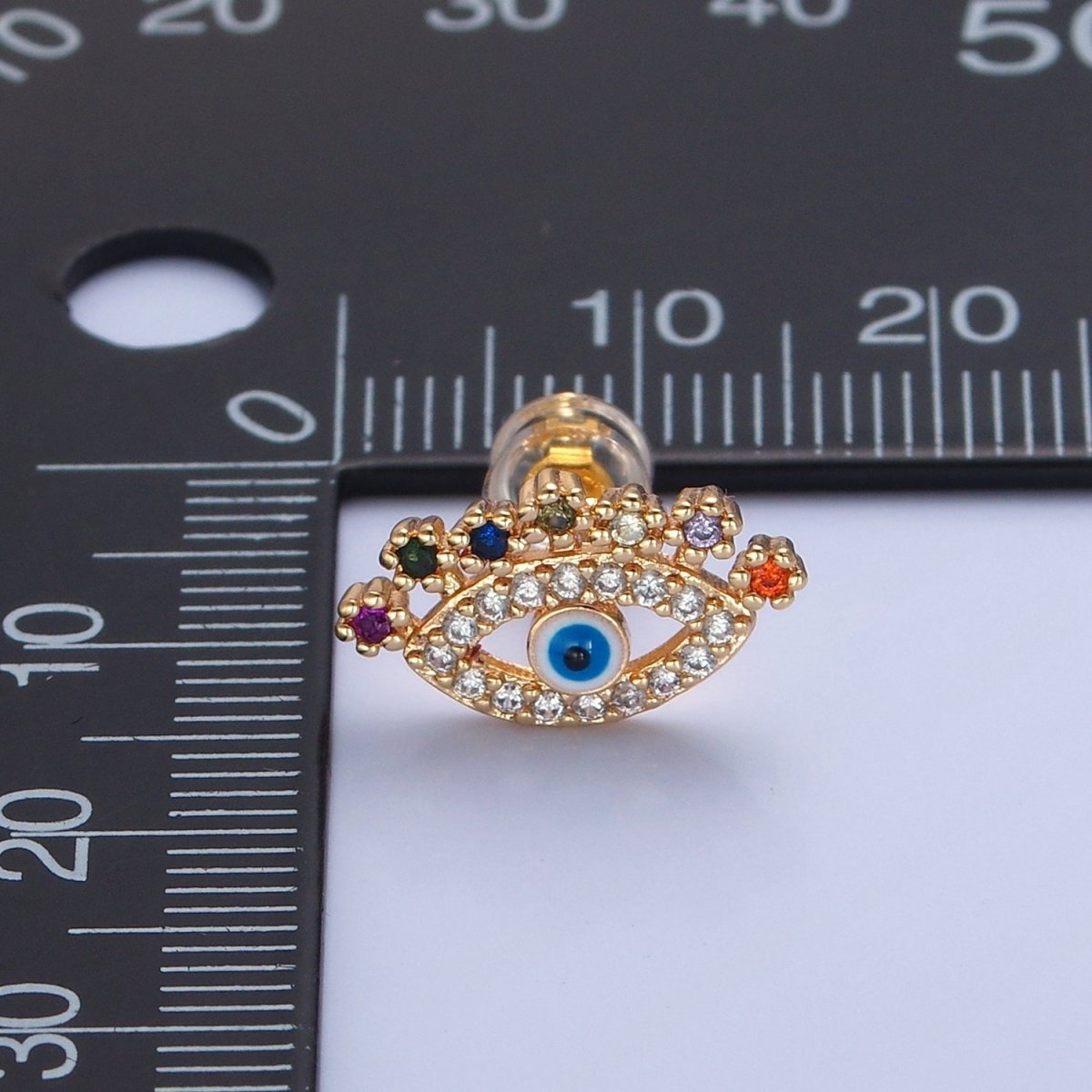 Colorful CZ Stud Earring Evil Eye Stud Earring jewelry T-472 - DLUXCA