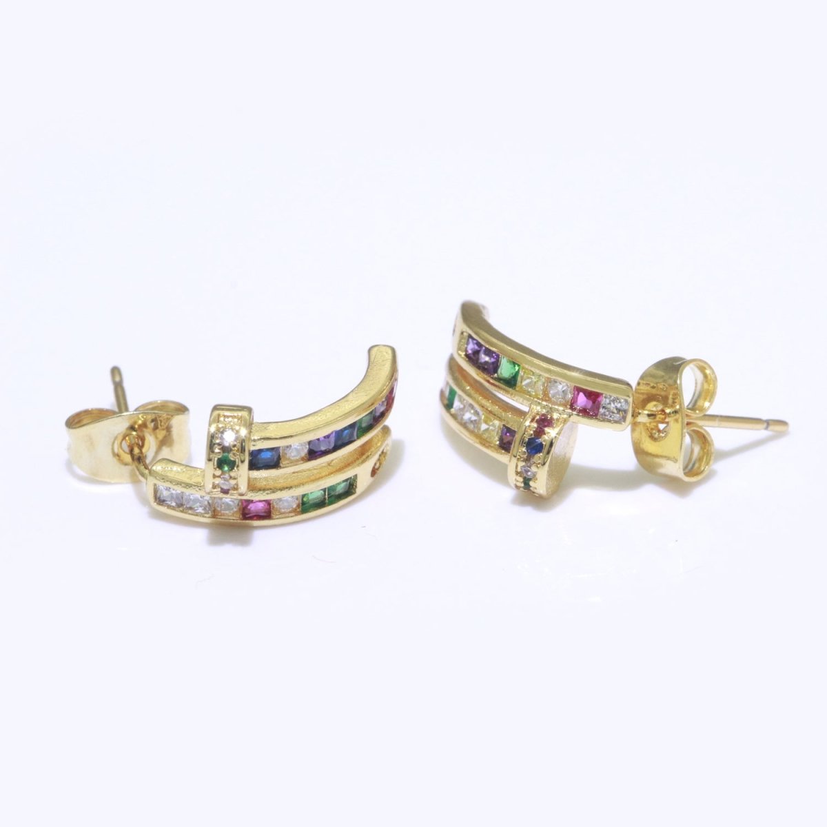 Colorful Cz Stud Earring in Gold Filled Rainbow Cubic Zirconia Stud T-143 - DLUXCA