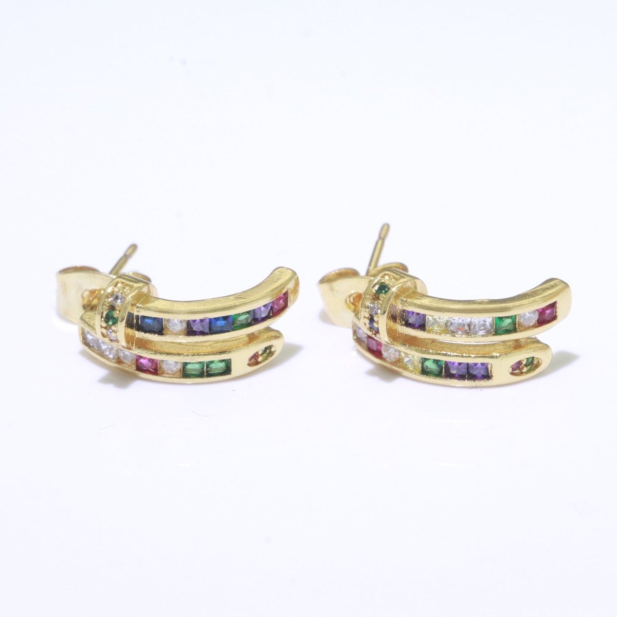 Colorful Cz Stud Earring in Gold Filled Rainbow Cubic Zirconia Stud T-143 - DLUXCA
