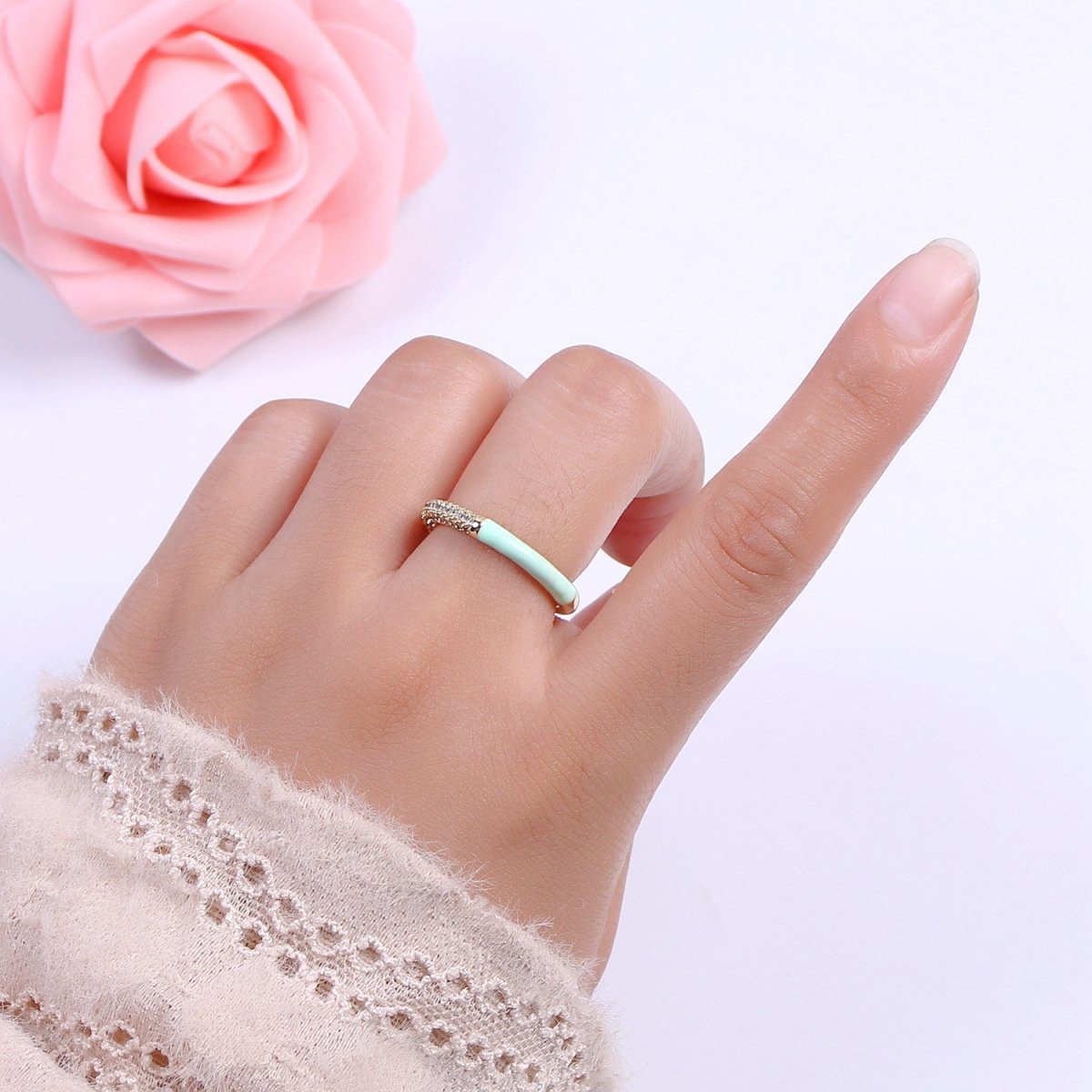 Colorful Enamel Adjustable Ring, 14K Gold Filled CZ Fusion Stacking Ring, Adjustable Ring, Fashion Enamel Jewelry S-170 ~ S-179 - DLUXCA