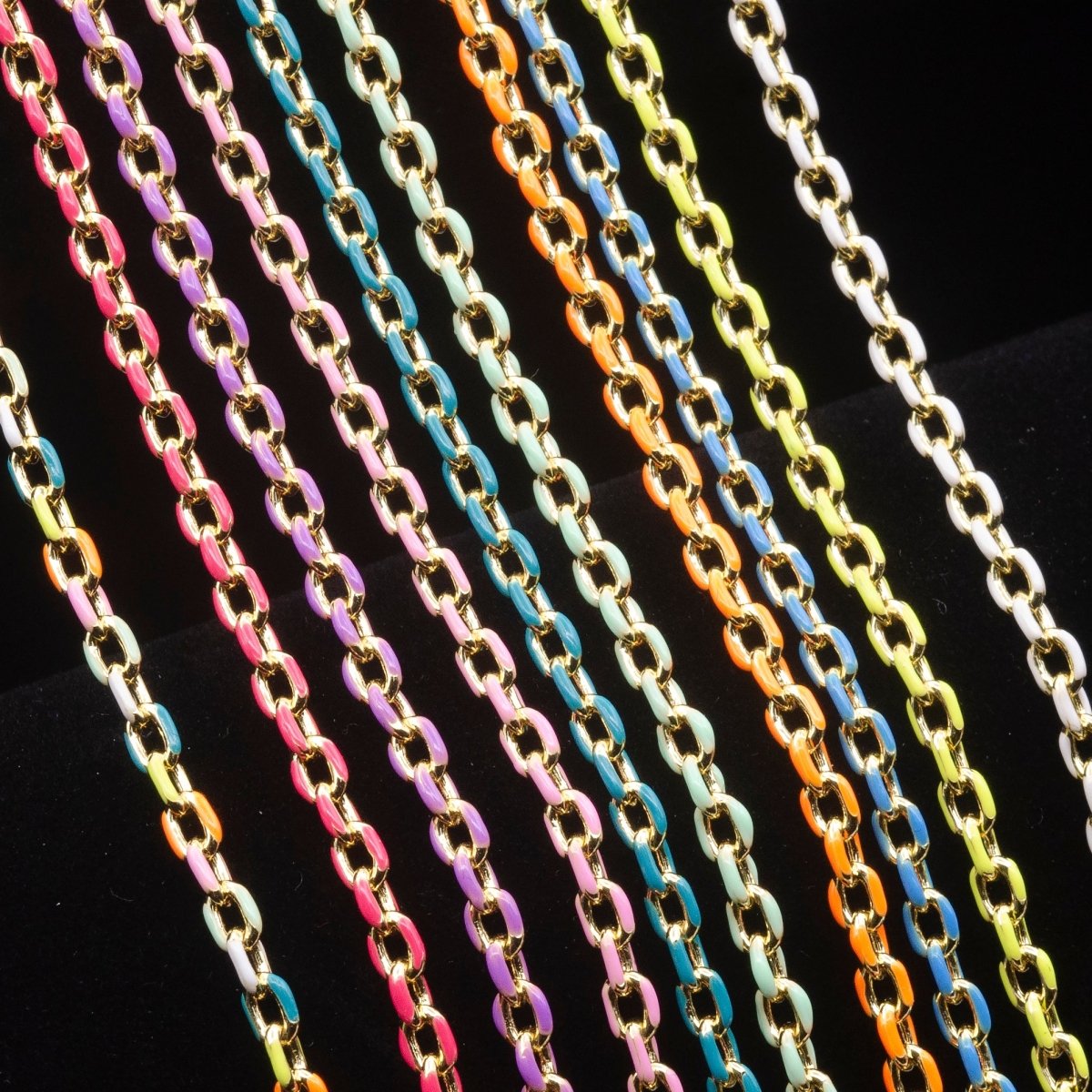 Colorful Enamel Chain 4.5x3.3mm Cable Link Chain, 14K Gold Filled Dainty Chain, Wholesale bulk Chain by Yard | ROLL-1018 ROLL-1025 Clearance Pricing - DLUXCA