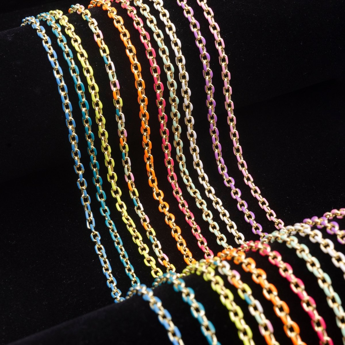 Colorful Enamel Chain 4.5x3.3mm Cable Link Chain, 14K Gold Filled Dainty Chain, Wholesale bulk Chain by Yard | ROLL-1018 ROLL-1025 Clearance Pricing - DLUXCA