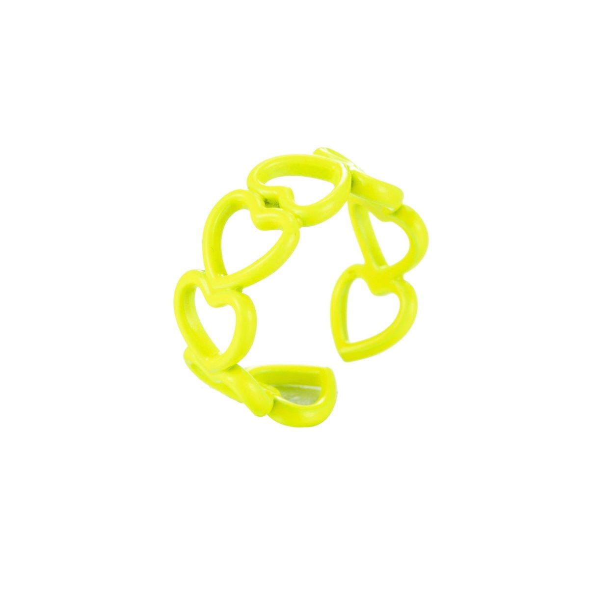 Colorful Enamel Open Heart Ring , Neon Color Enamel Ring Black Pink Teal White Yellow - DLUXCA