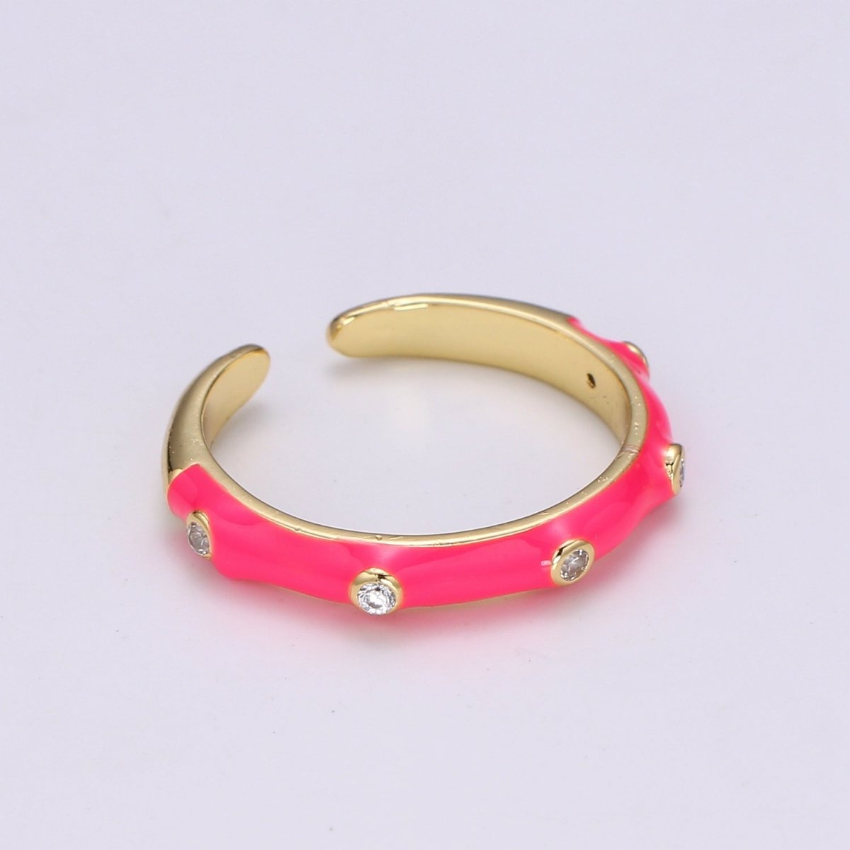 Colorful Enamel Ring | Multicolor Enamel Band Rainbow Ring | Enamel Stacking Ring Open Ring Adjustable Ring Black Pink Green White Neon Ring O-271 O-272 R-287 ~ R-294 - DLUXCA