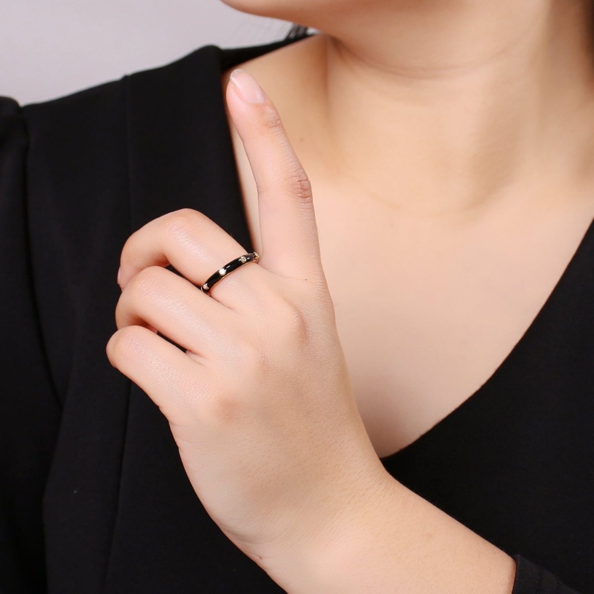 Colorful Enamel Ring | Multicolor Enamel Band Rainbow Ring | Enamel Stacking Ring Open Ring Adjustable Ring Black Pink Green White Neon Ring O-271 O-272 R-287 ~ R-294 - DLUXCA