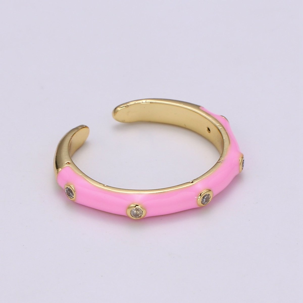 Colorful Enamel Ring | Multicolor Enamel Band Rainbow Ring | Enamel Stacking Ring Open Ring Adjustable Ring Black Pink Green White Neon Ring O-271 O-272 R-287 ~ R-294 - DLUXCA