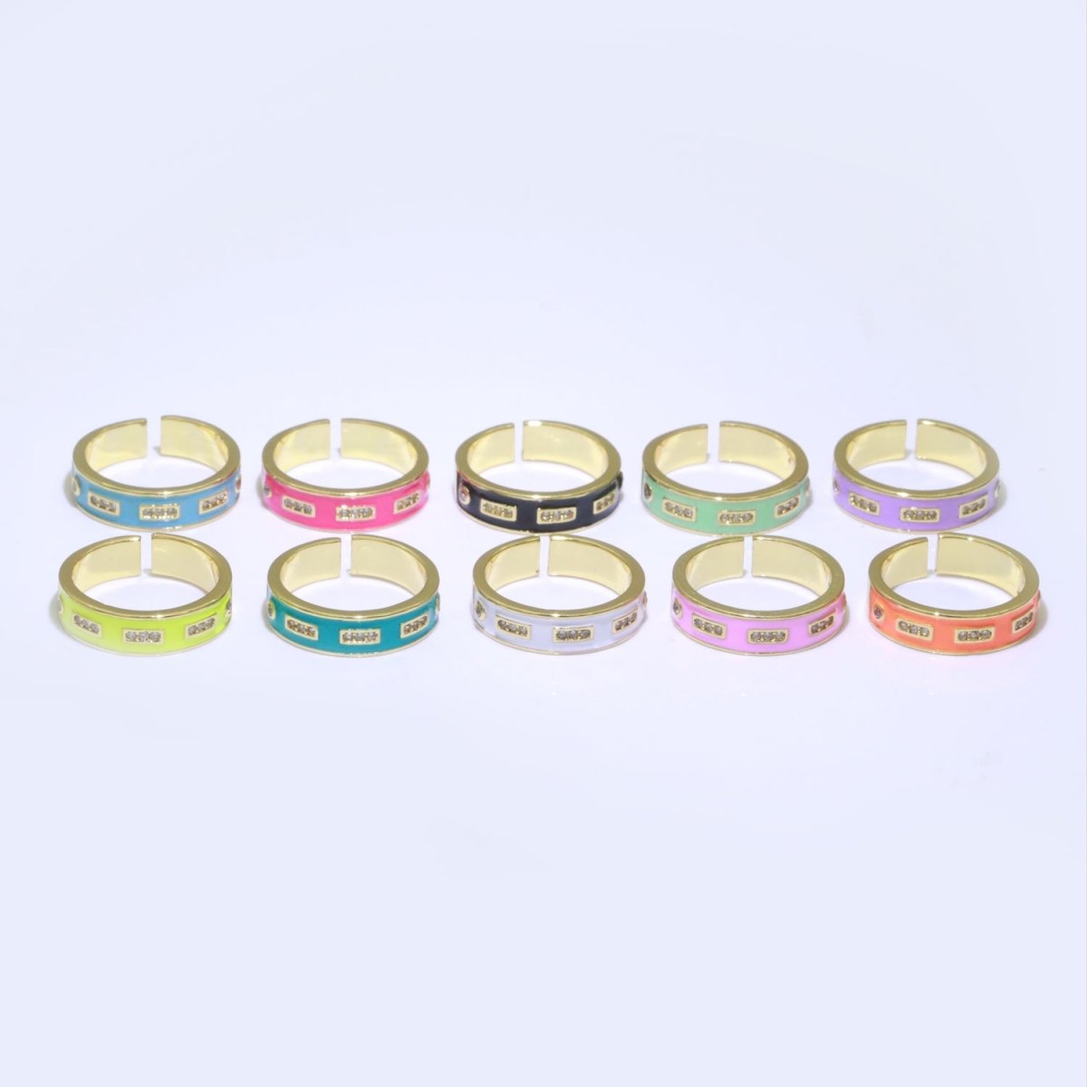 Colorful Enamel Ring | Multicolor Gold Filled Band Rainbow Ring | Enamel Stacking Ring Open Ring Adjustable Ring Black Pink Green White Neon Ring O-514 ~ O-523 - DLUXCA
