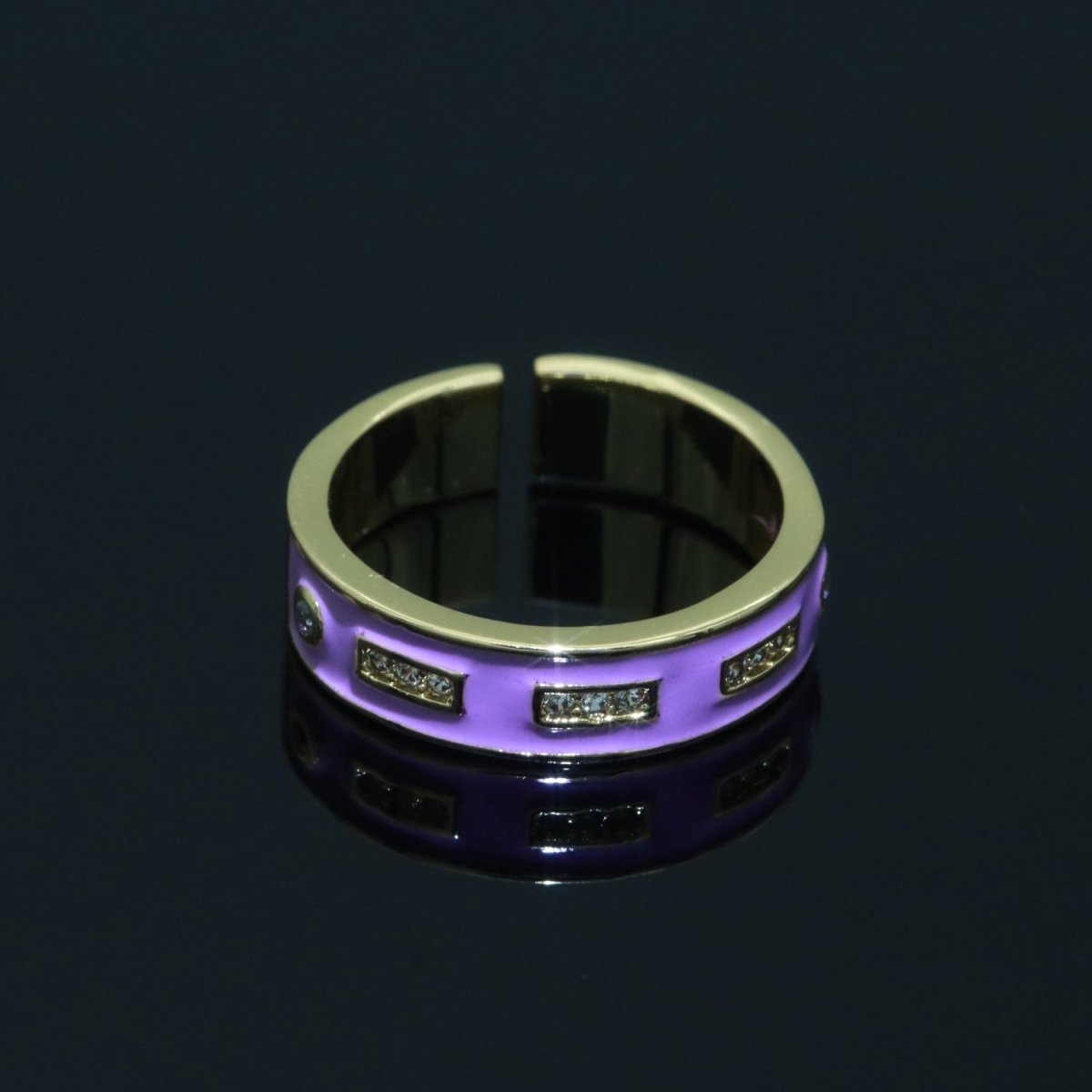 Colorful Enamel Ring | Multicolor Gold Filled Band Rainbow Ring | Enamel Stacking Ring Open Ring Adjustable Ring Black Pink Green White Neon Ring O-514 ~ O-523 - DLUXCA