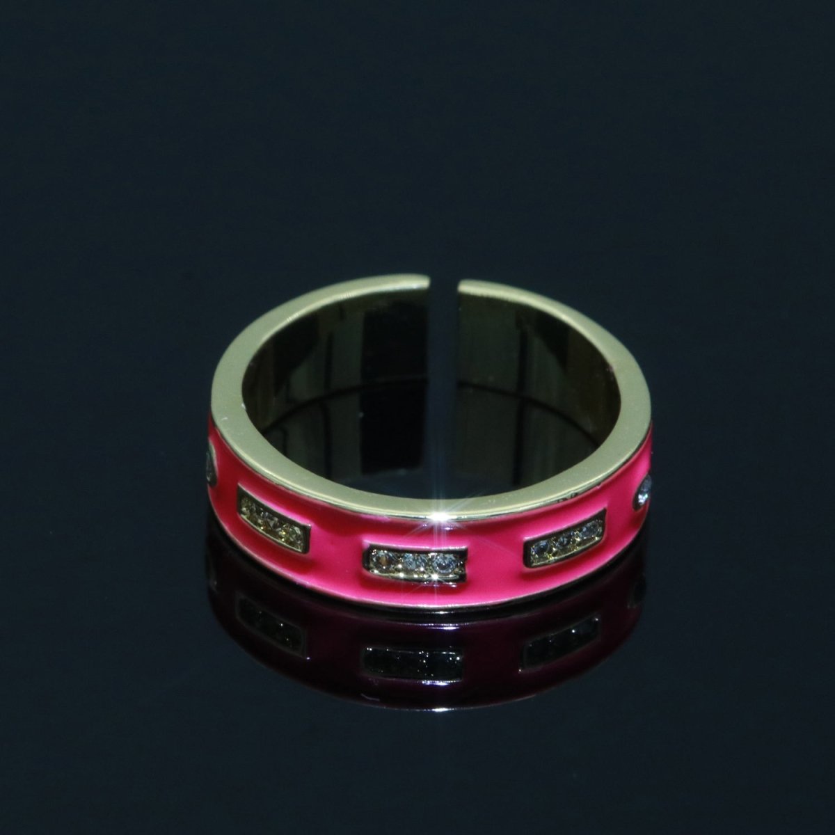 Colorful Enamel Ring | Multicolor Gold Filled Band Rainbow Ring | Enamel Stacking Ring Open Ring Adjustable Ring Black Pink Green White Neon Ring O-514 ~ O-523 - DLUXCA